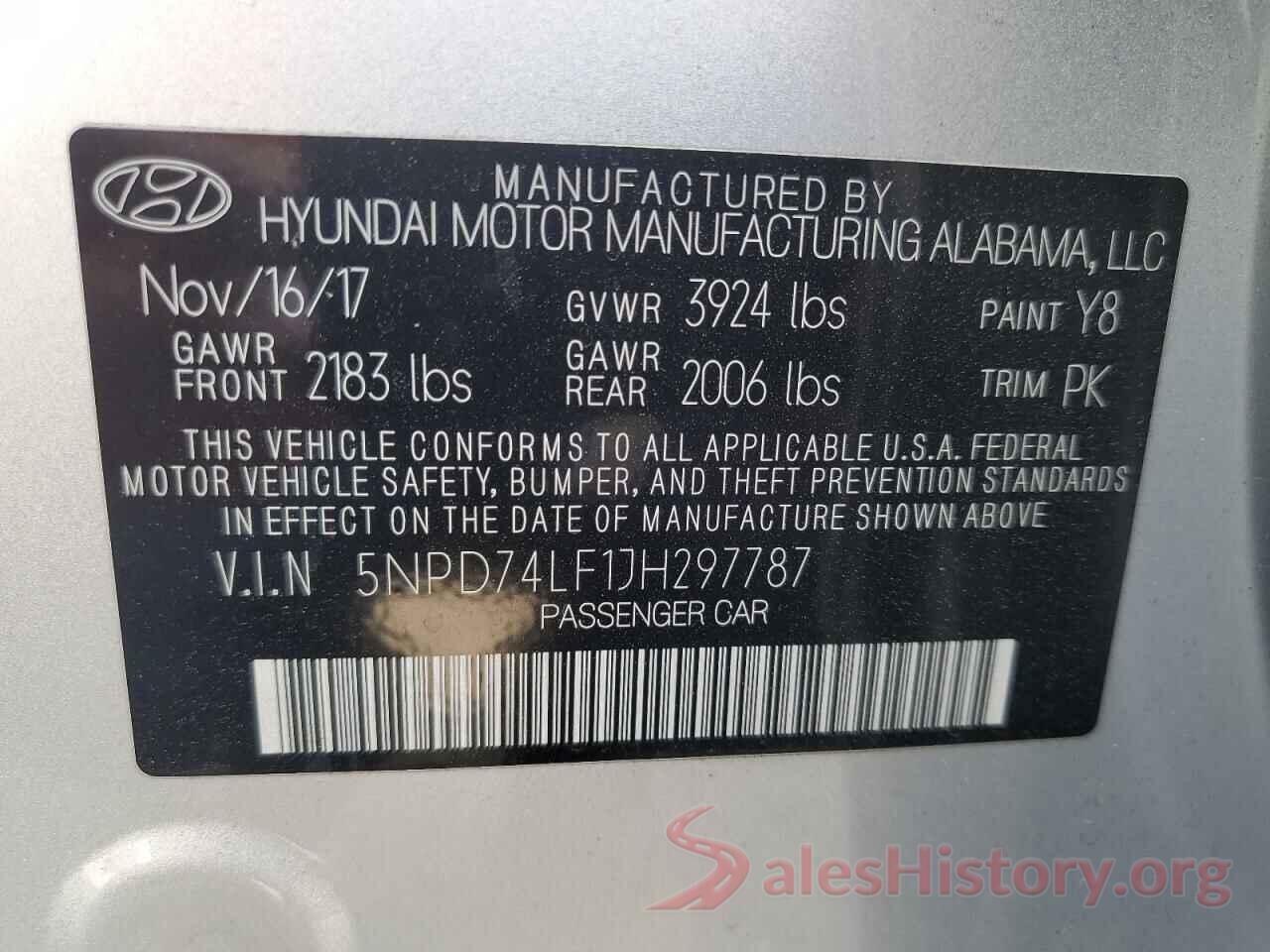 5NPD74LF1JH297787 2018 HYUNDAI ELANTRA