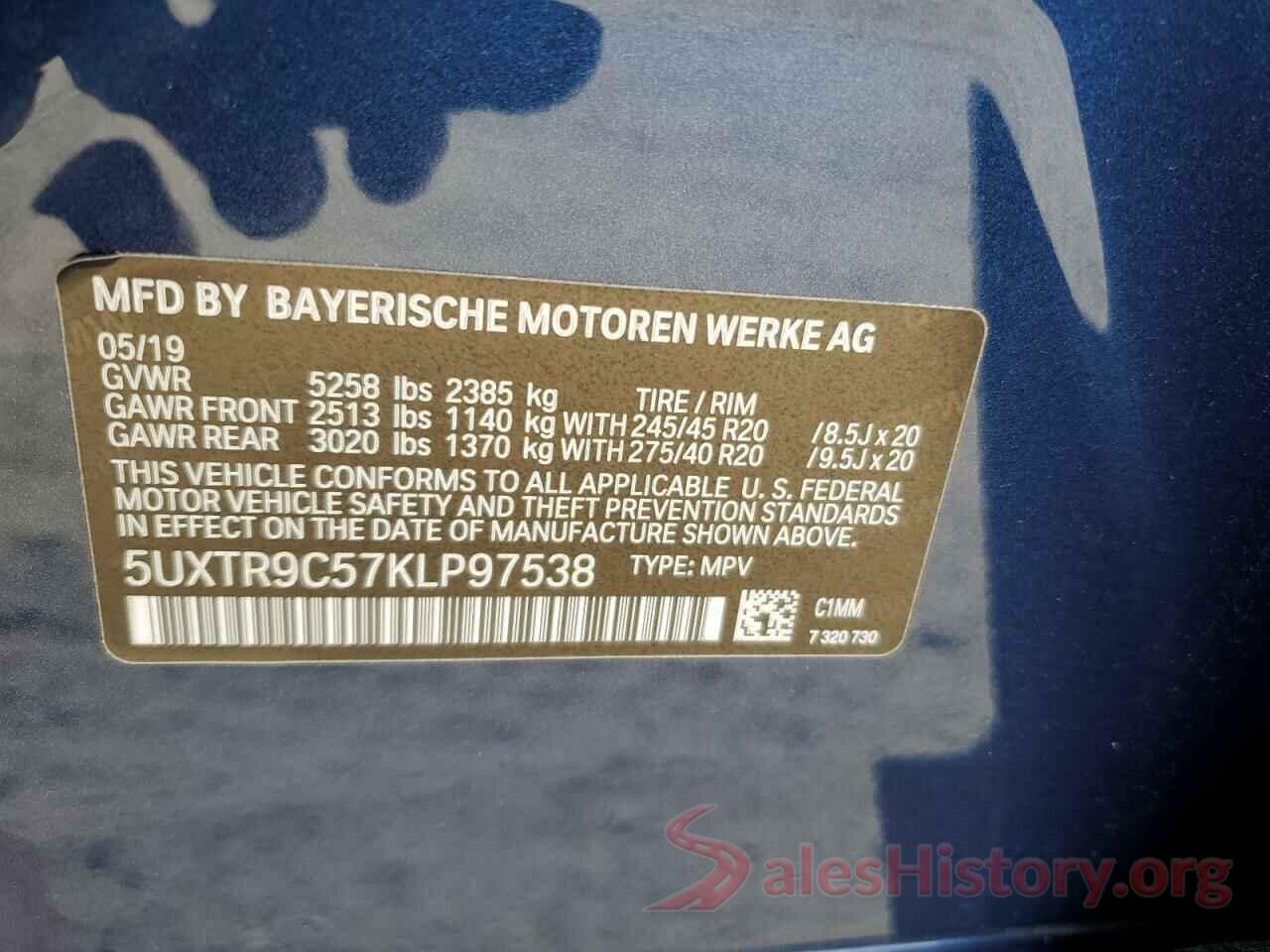 5UXTR9C57KLP97538 2019 BMW X3