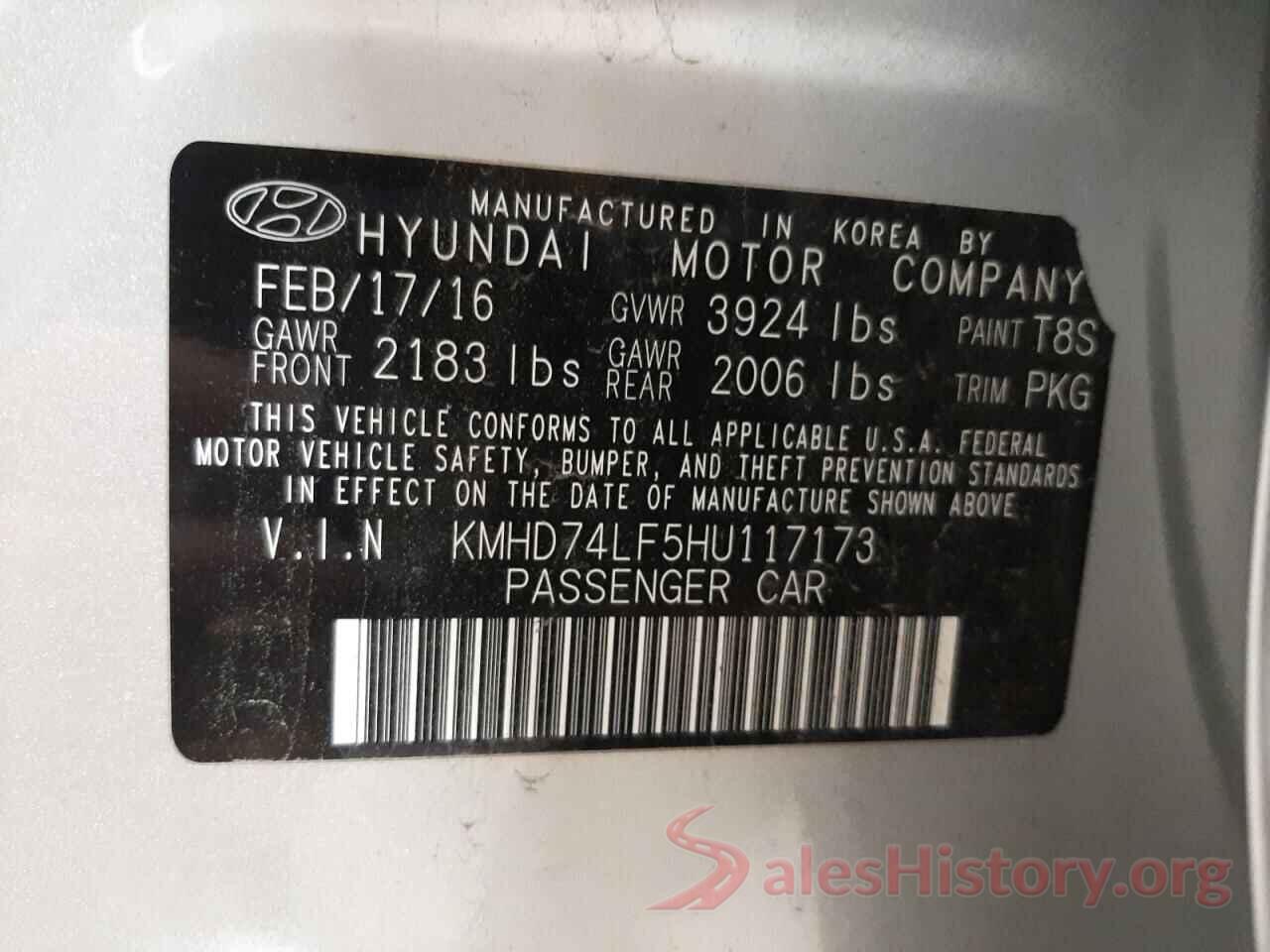 KMHD74LF5HU117173 2017 HYUNDAI ELANTRA