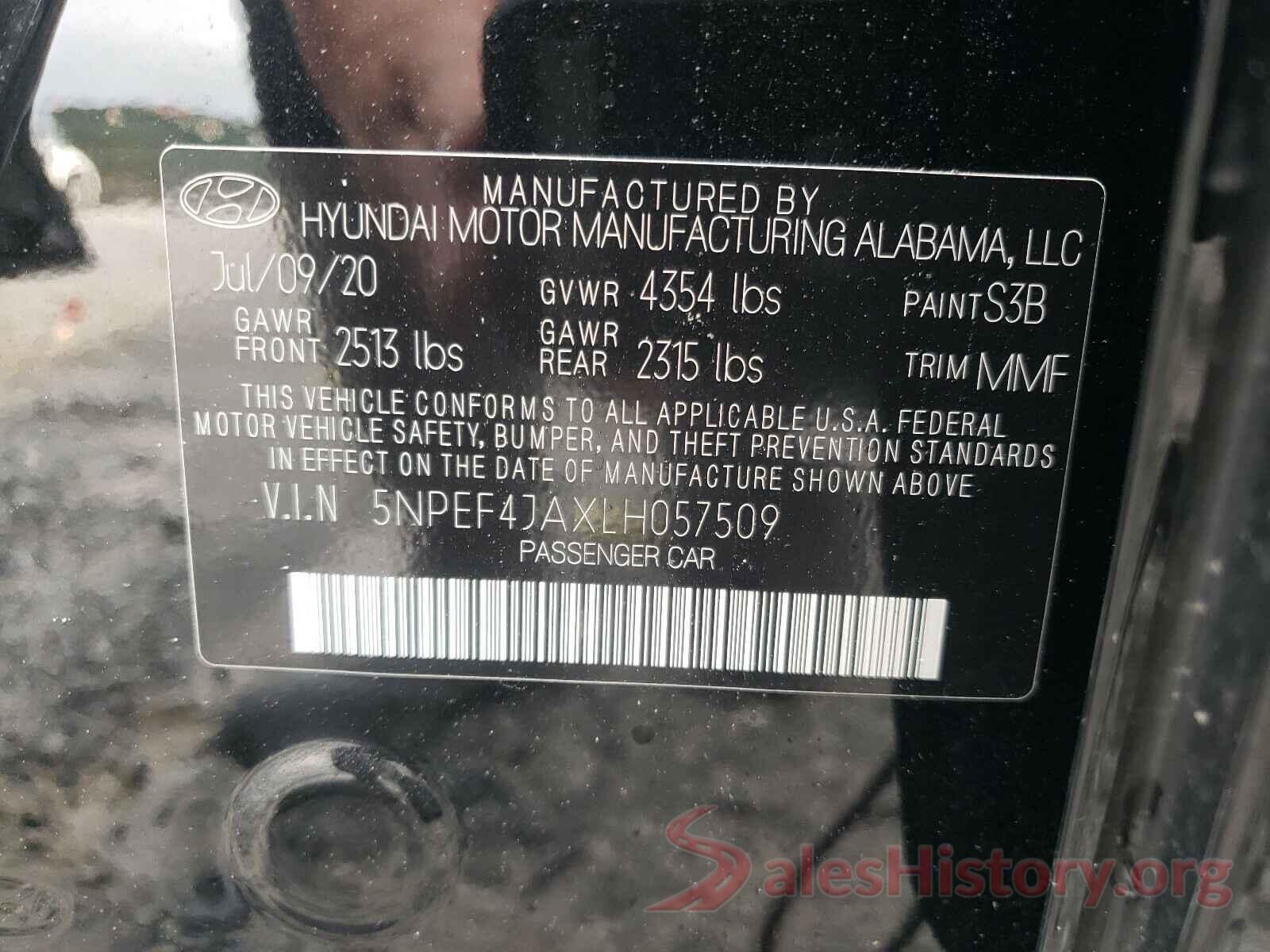 5NPEF4JAXLH057509 2020 HYUNDAI SONATA