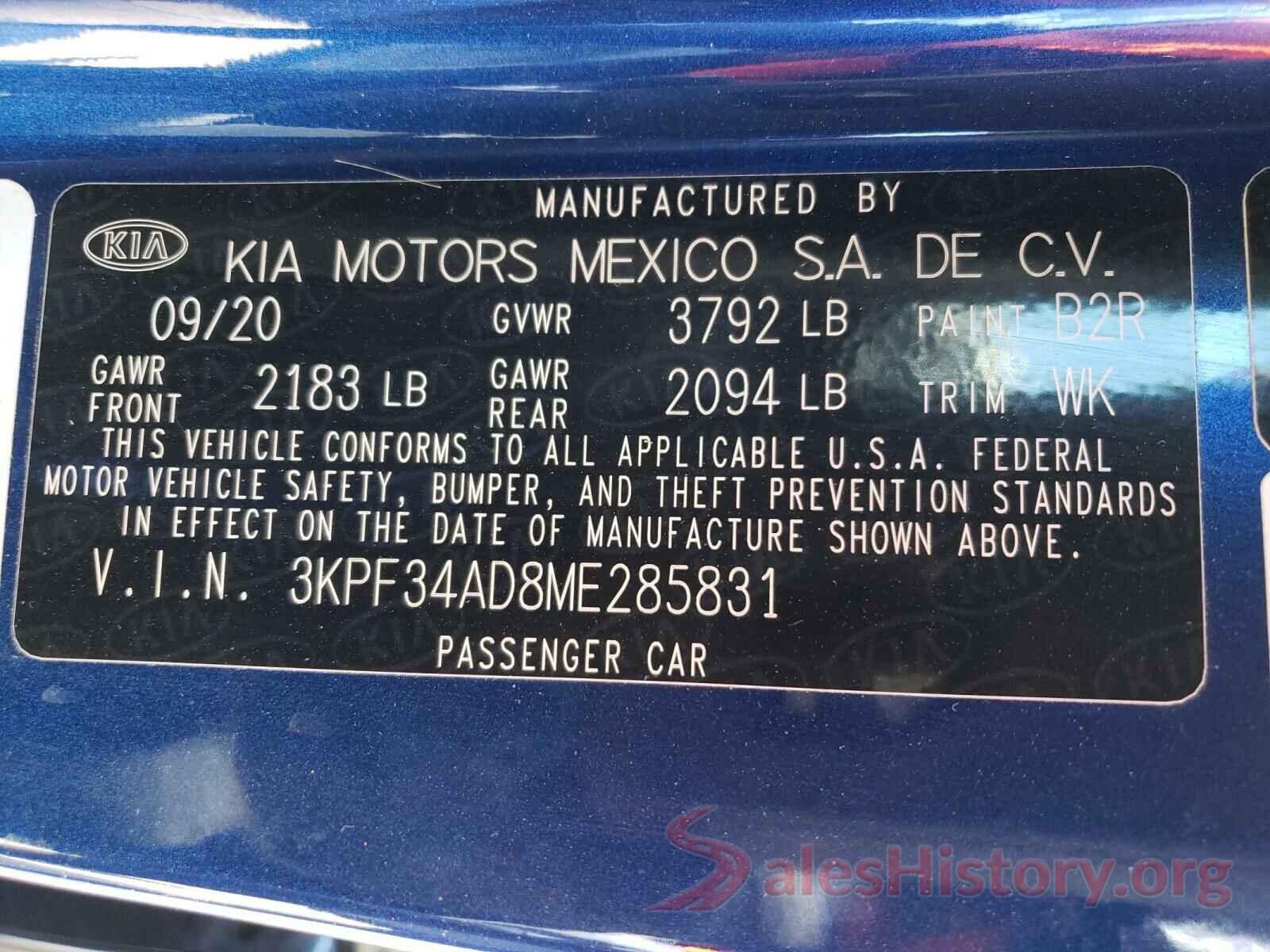 3KPF34AD8ME285831 2021 KIA FORTE