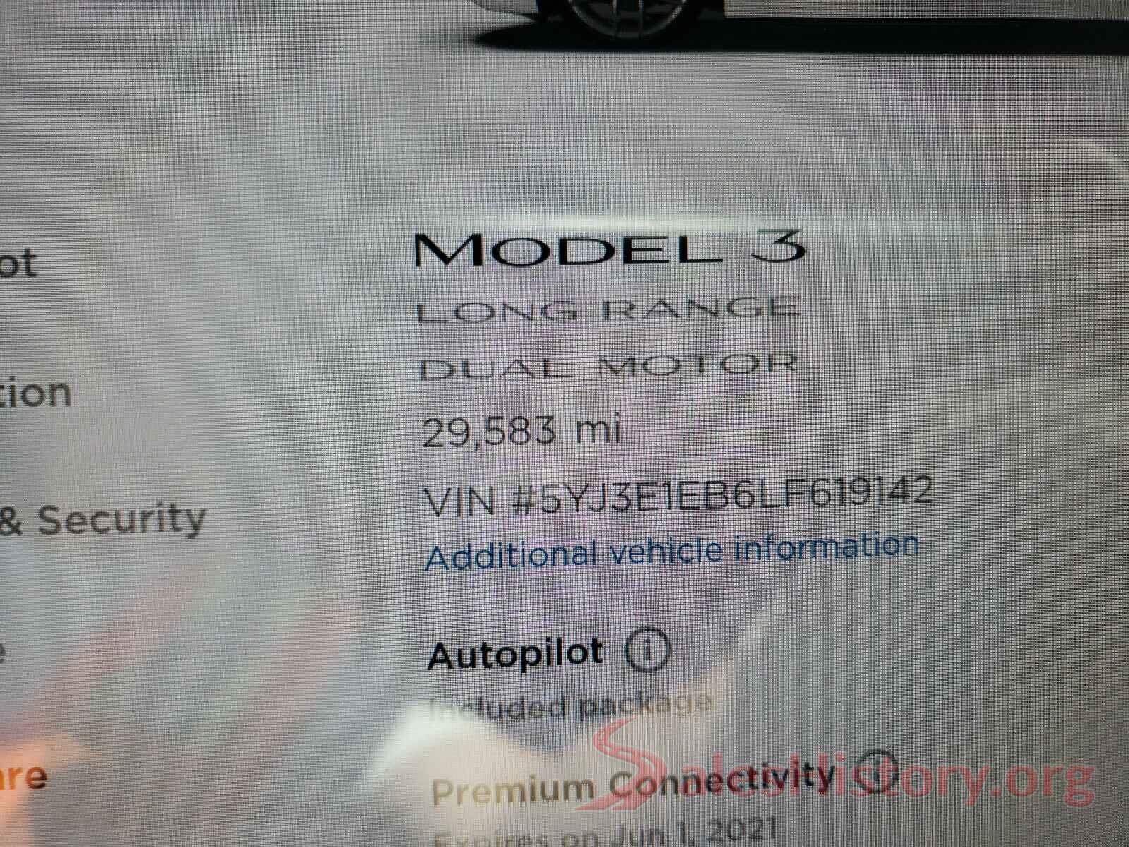 5YJ3E1EB6LF619142 2020 TESLA MODEL 3