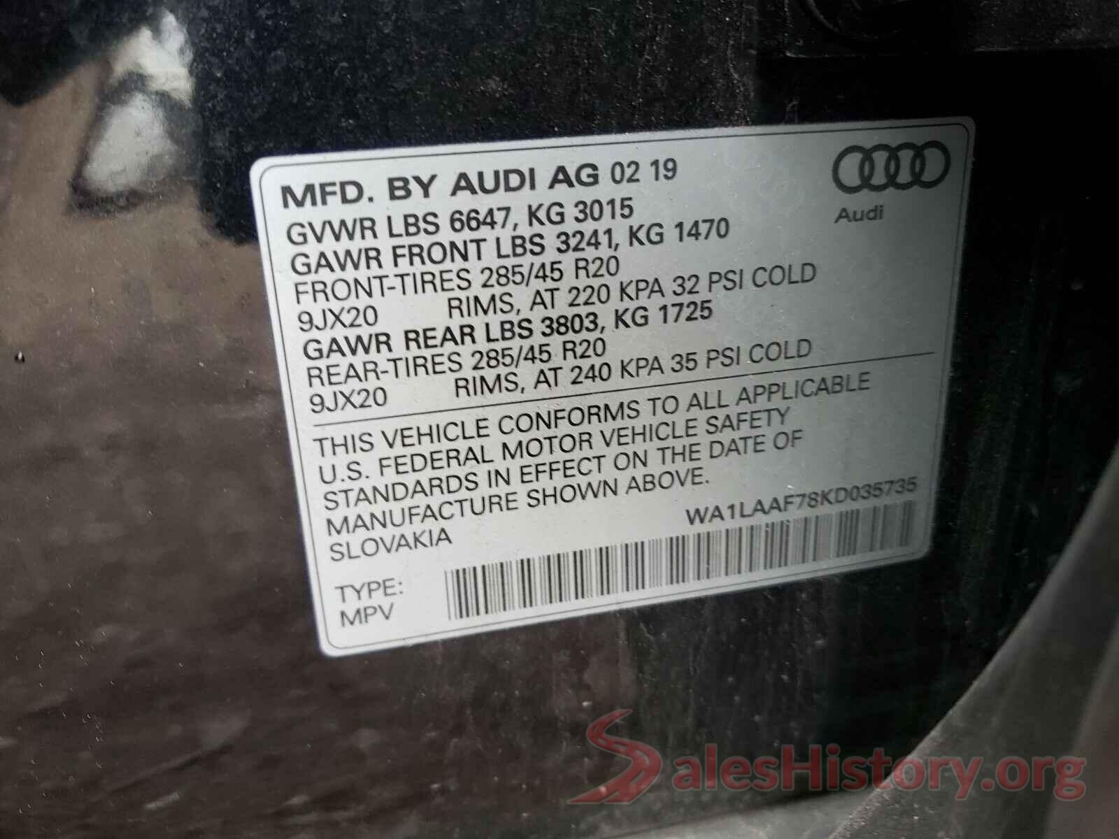 WA1LAAF78KD035735 2019 AUDI Q7