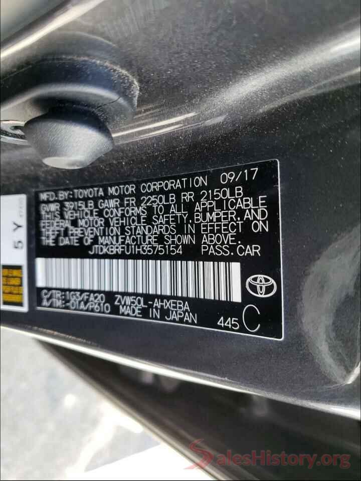 JTDKBRFU1H3575154 2017 TOYOTA PRIUS