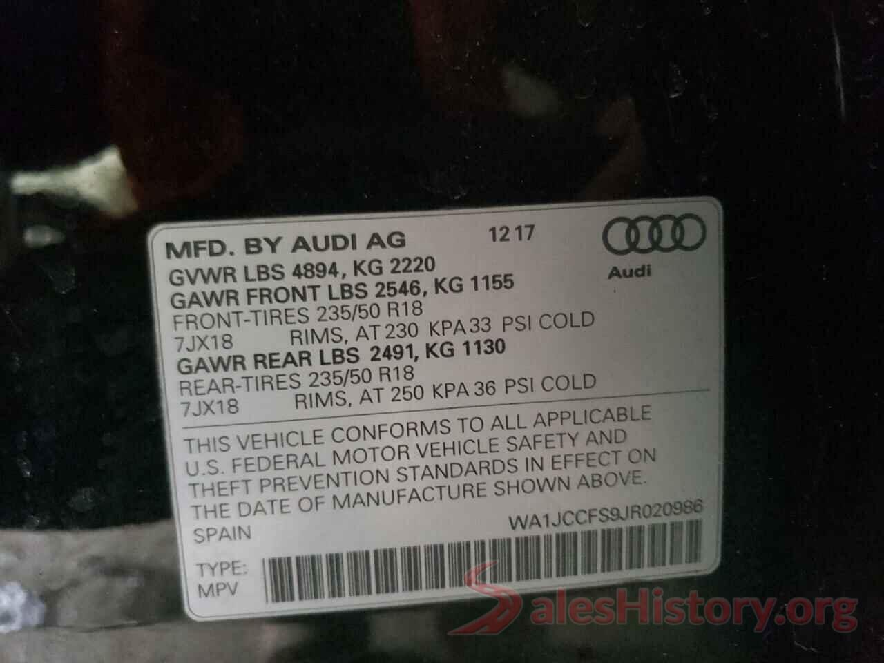 WA1JCCFS9JR020986 2018 AUDI Q3