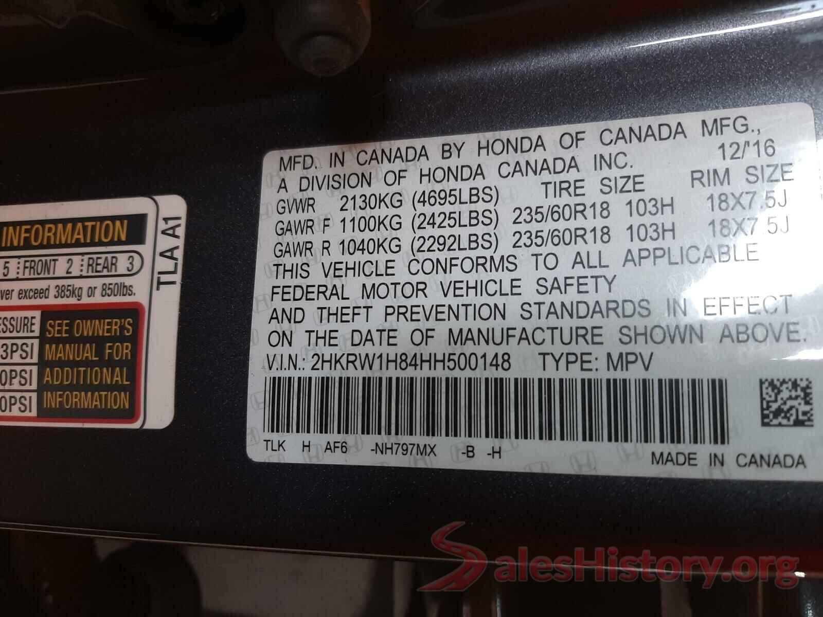 2HKRW1H84HH500148 2017 HONDA CRV