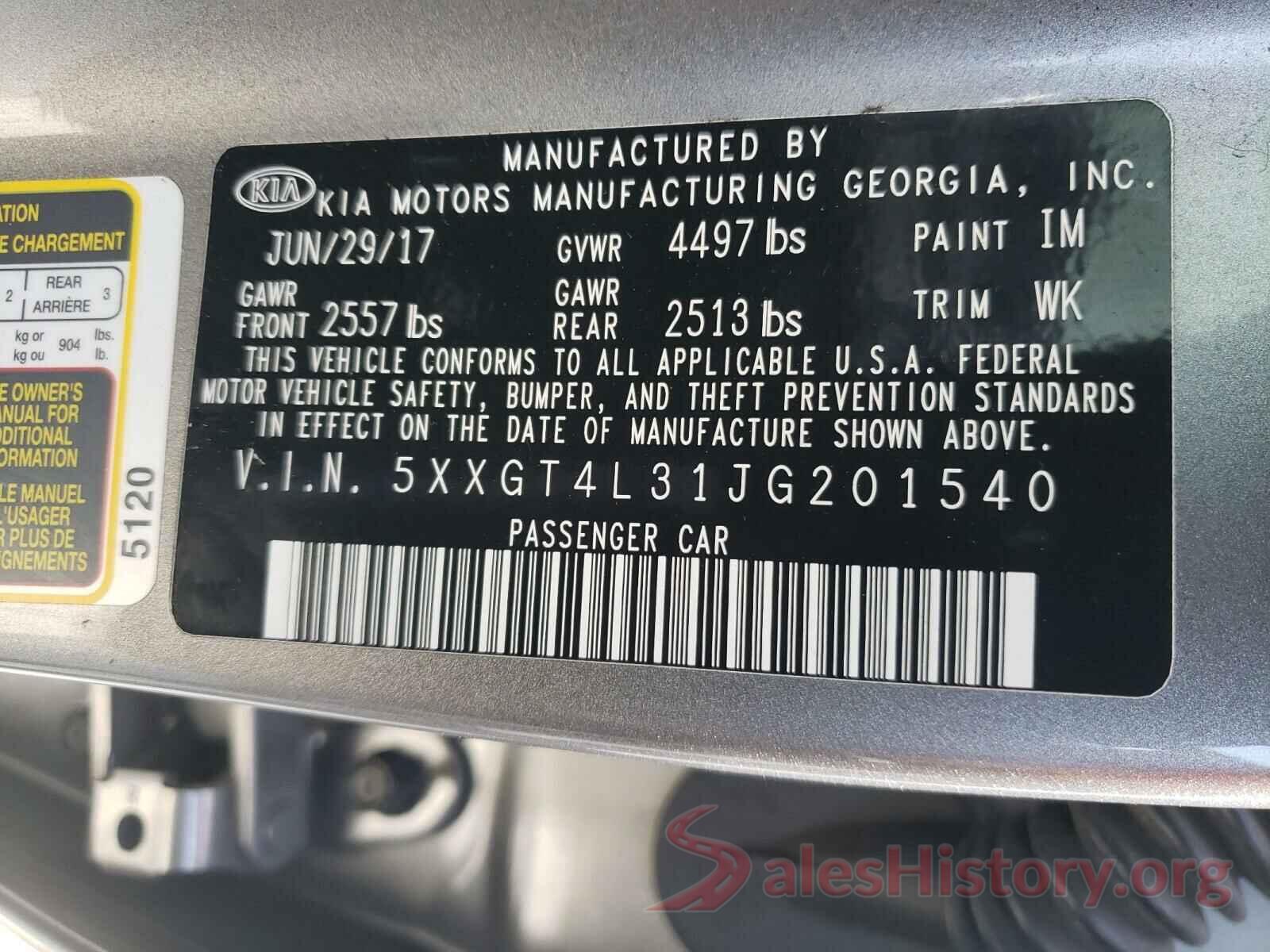 5XXGT4L31JG201540 2018 KIA OPTIMA