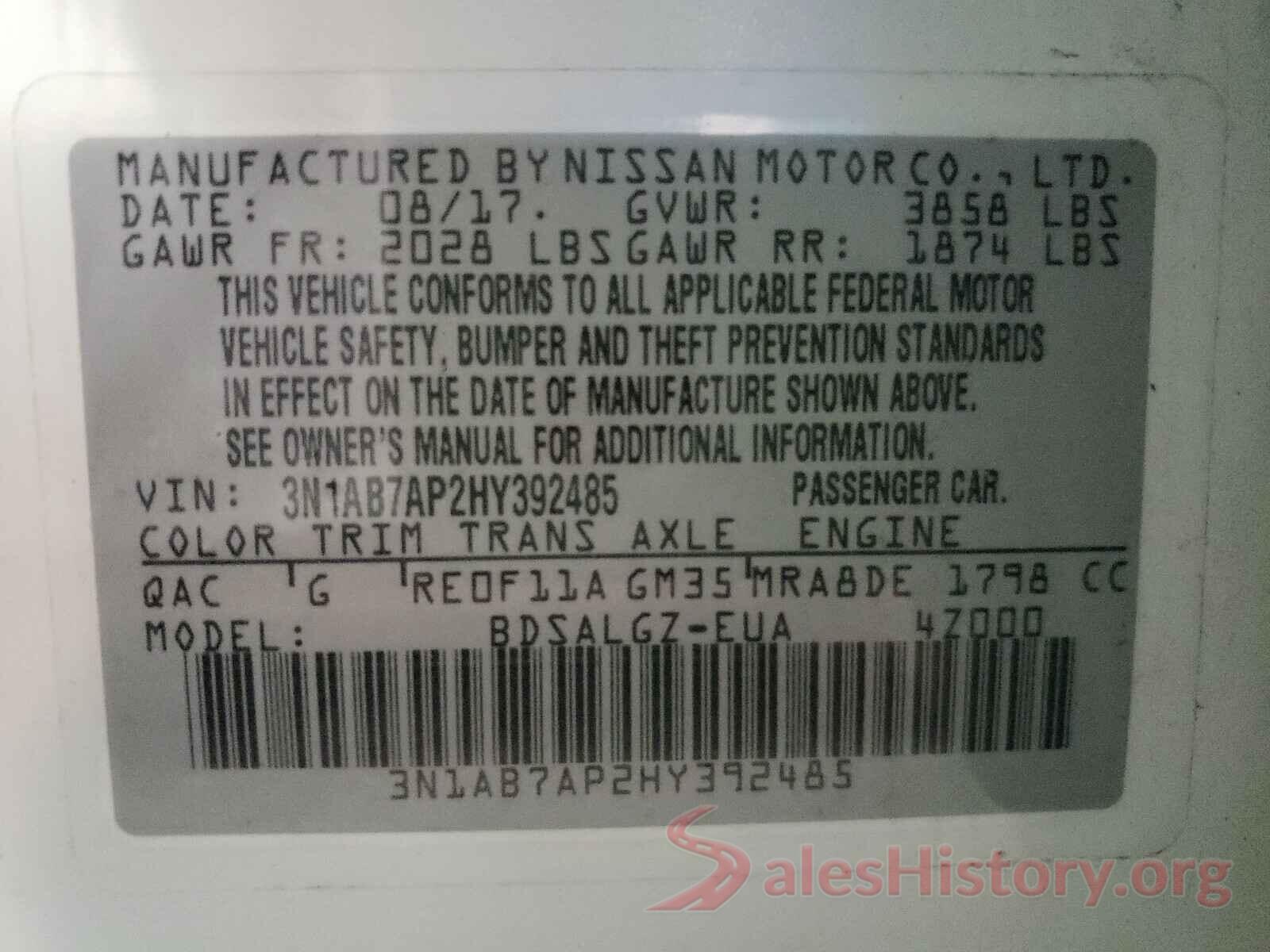 3N1AB7AP2HY392485 2017 NISSAN SENTRA