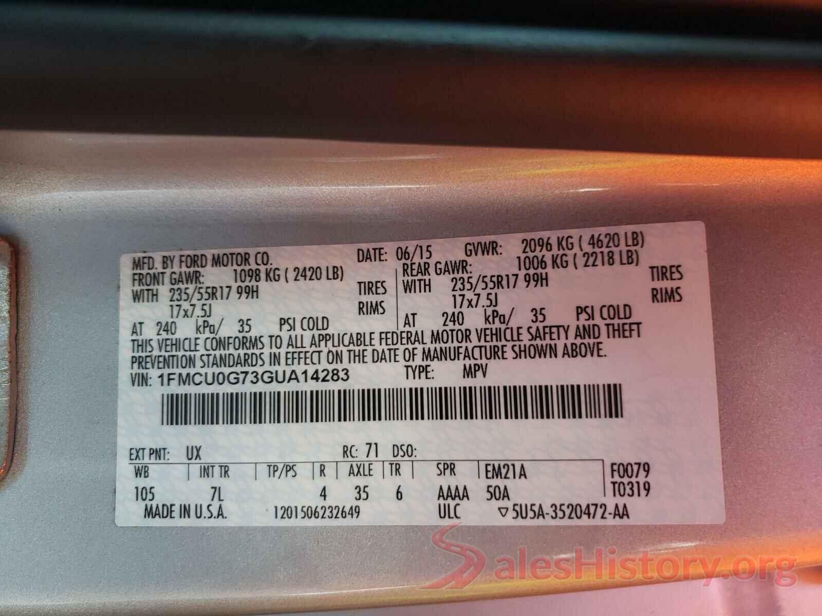 1FMCU0G73GUA14283 2016 FORD ESCAPE