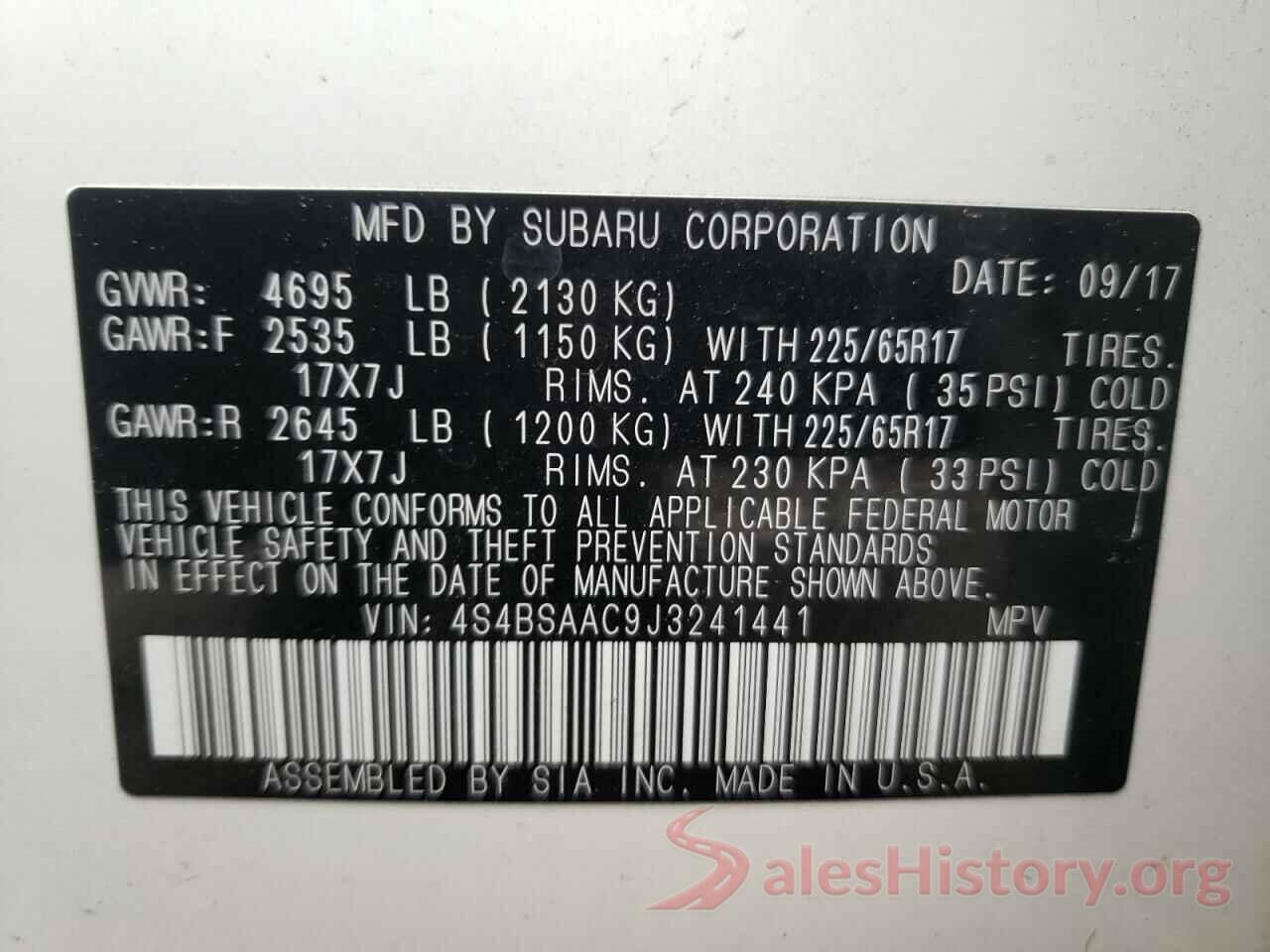 4S4BSAAC9J3241441 2018 SUBARU OUTBACK