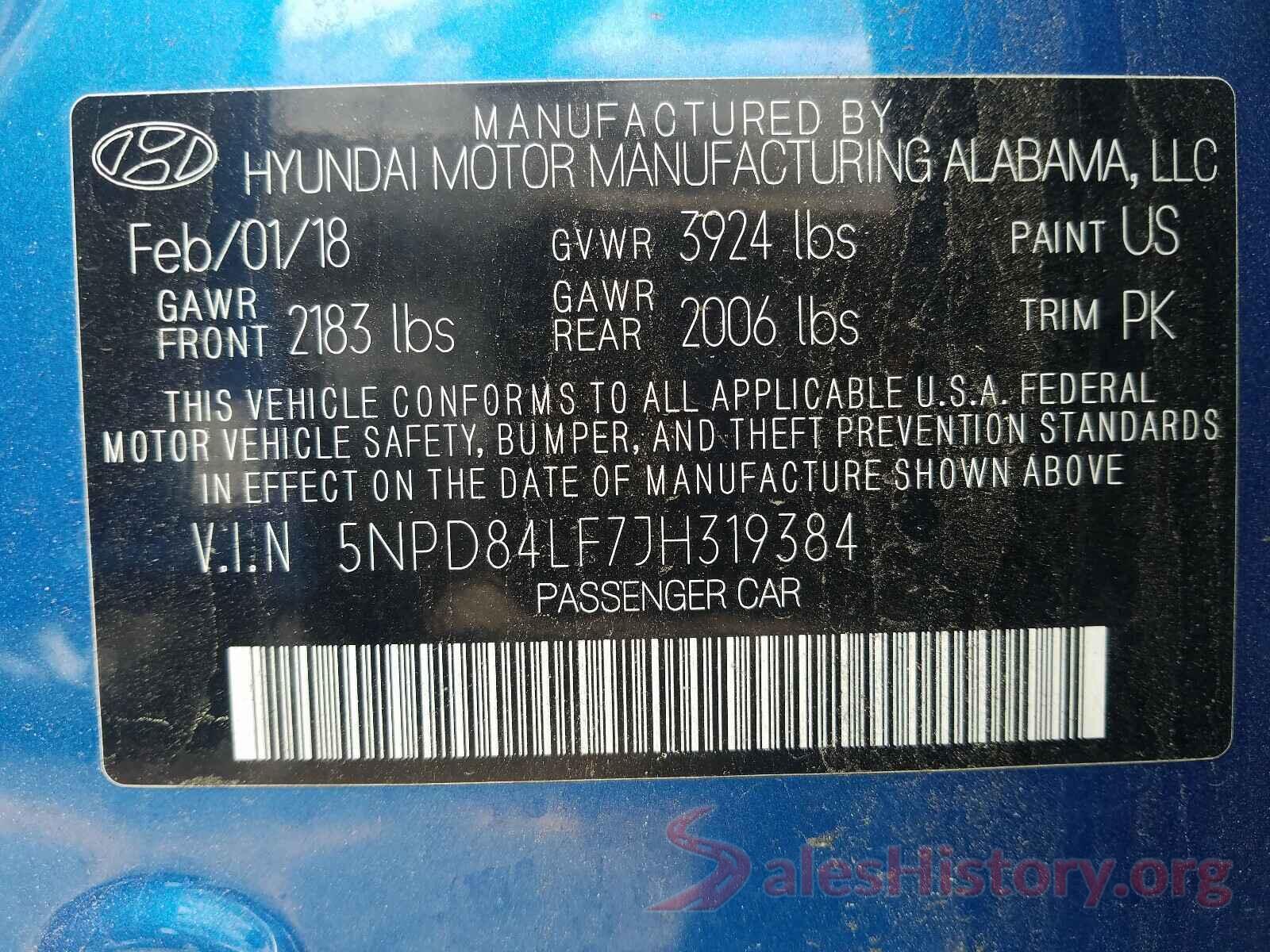 5NPD84LF7JH319384 2018 HYUNDAI ELANTRA