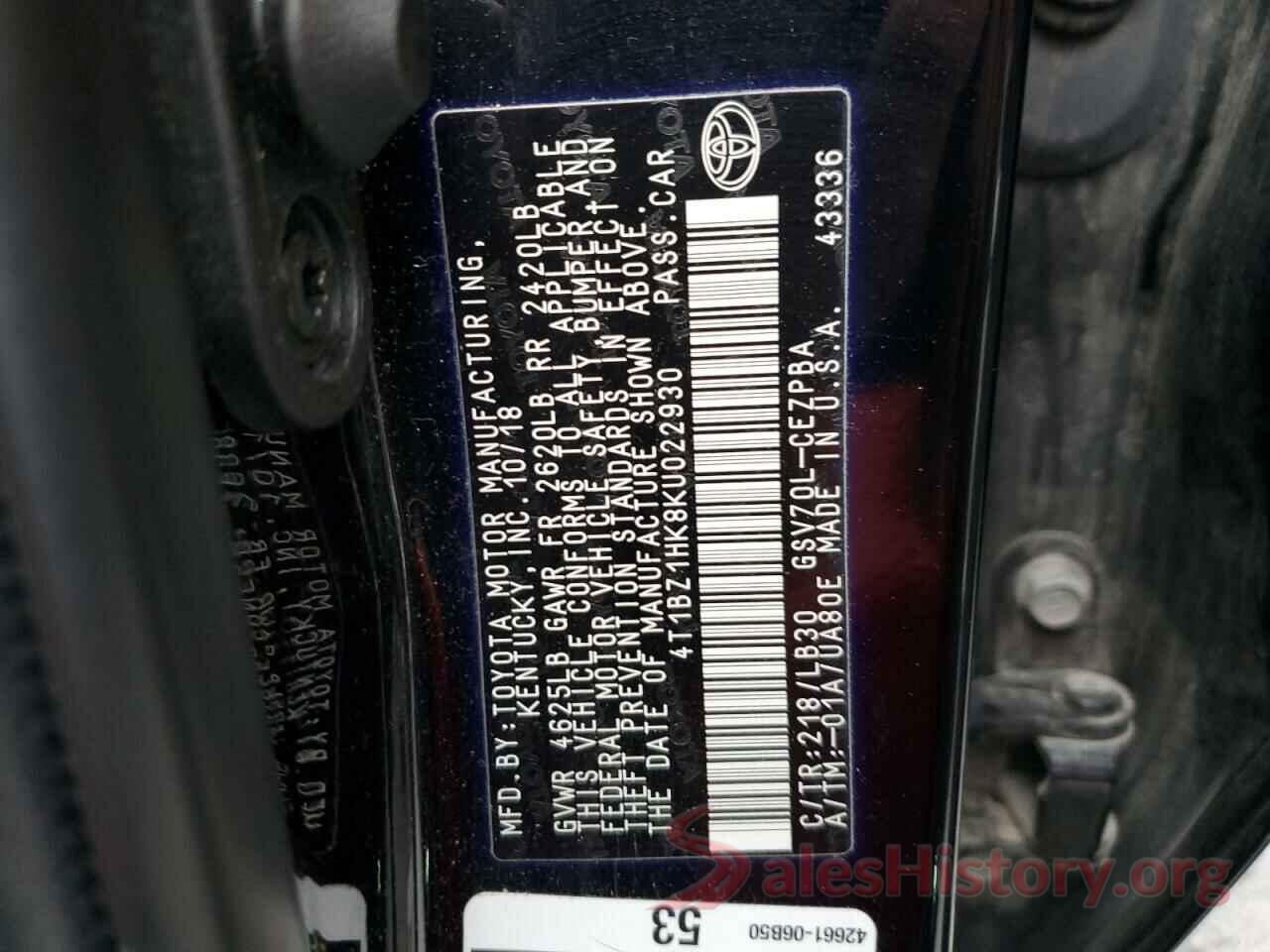 4T1BZ1HK8KU022930 2019 TOYOTA CAMRY