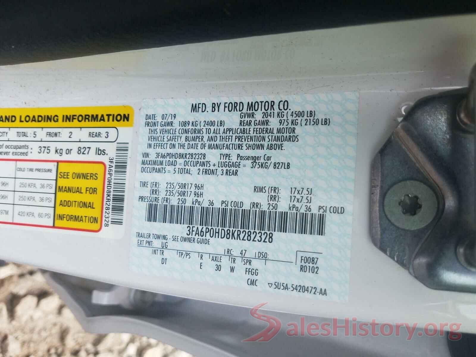 3FA6P0HD8KR282328 2019 FORD FUSION