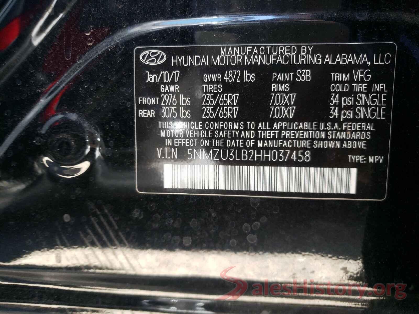 5NMZU3LB2HH037458 2017 HYUNDAI SANTA FE