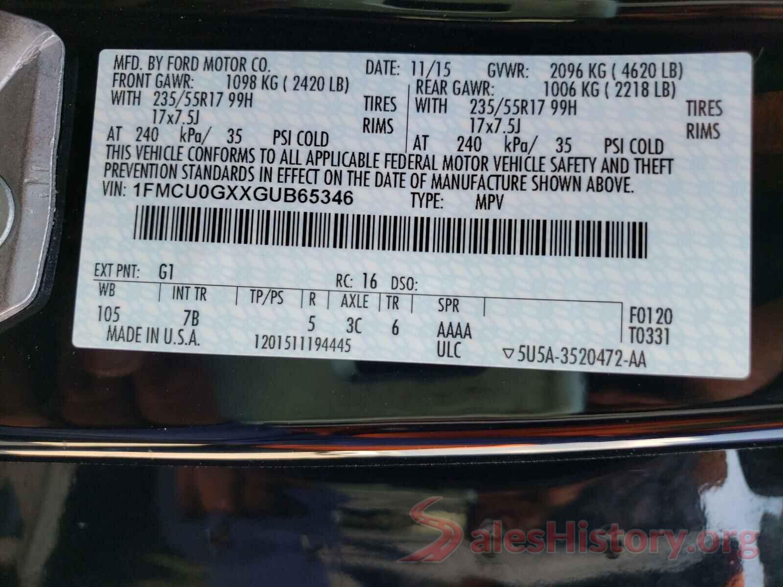 1FMCU0GXXGUB65346 2016 FORD ESCAPE