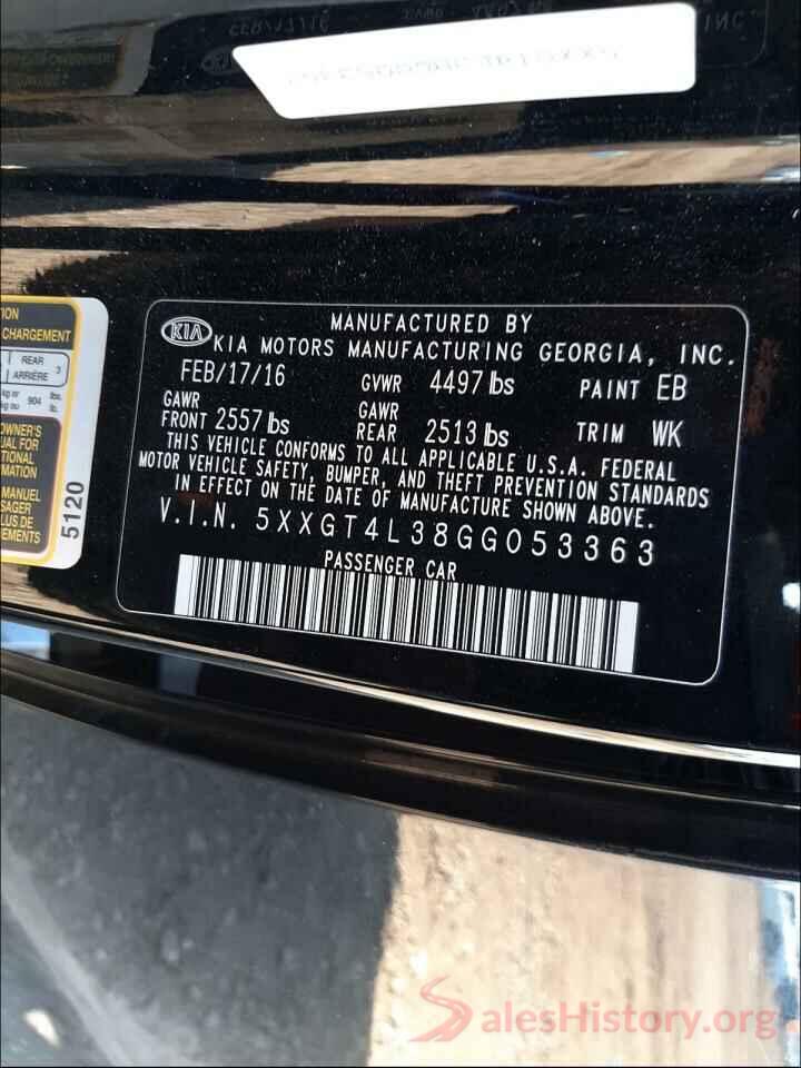 5XXGT4L38GG053363 2016 KIA OPTIMA