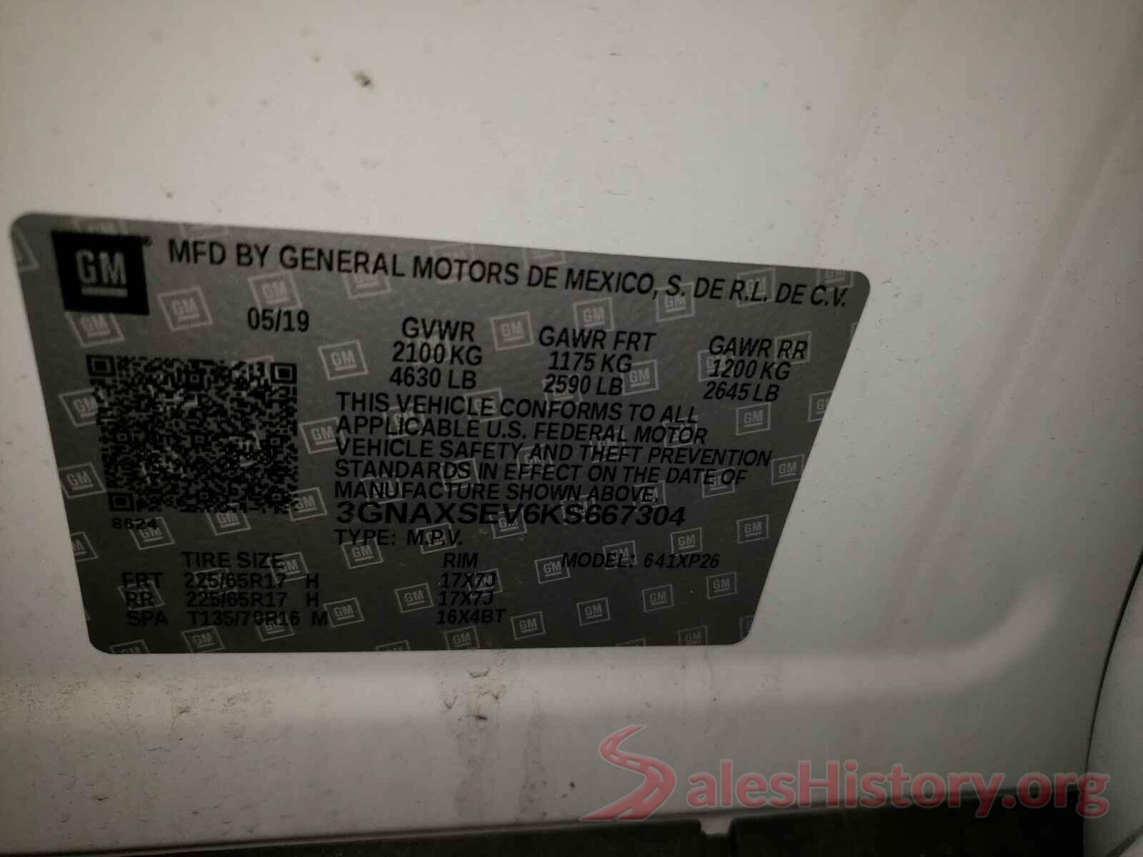 3GNAXSEV6KS667304 2019 CHEVROLET EQUINOX