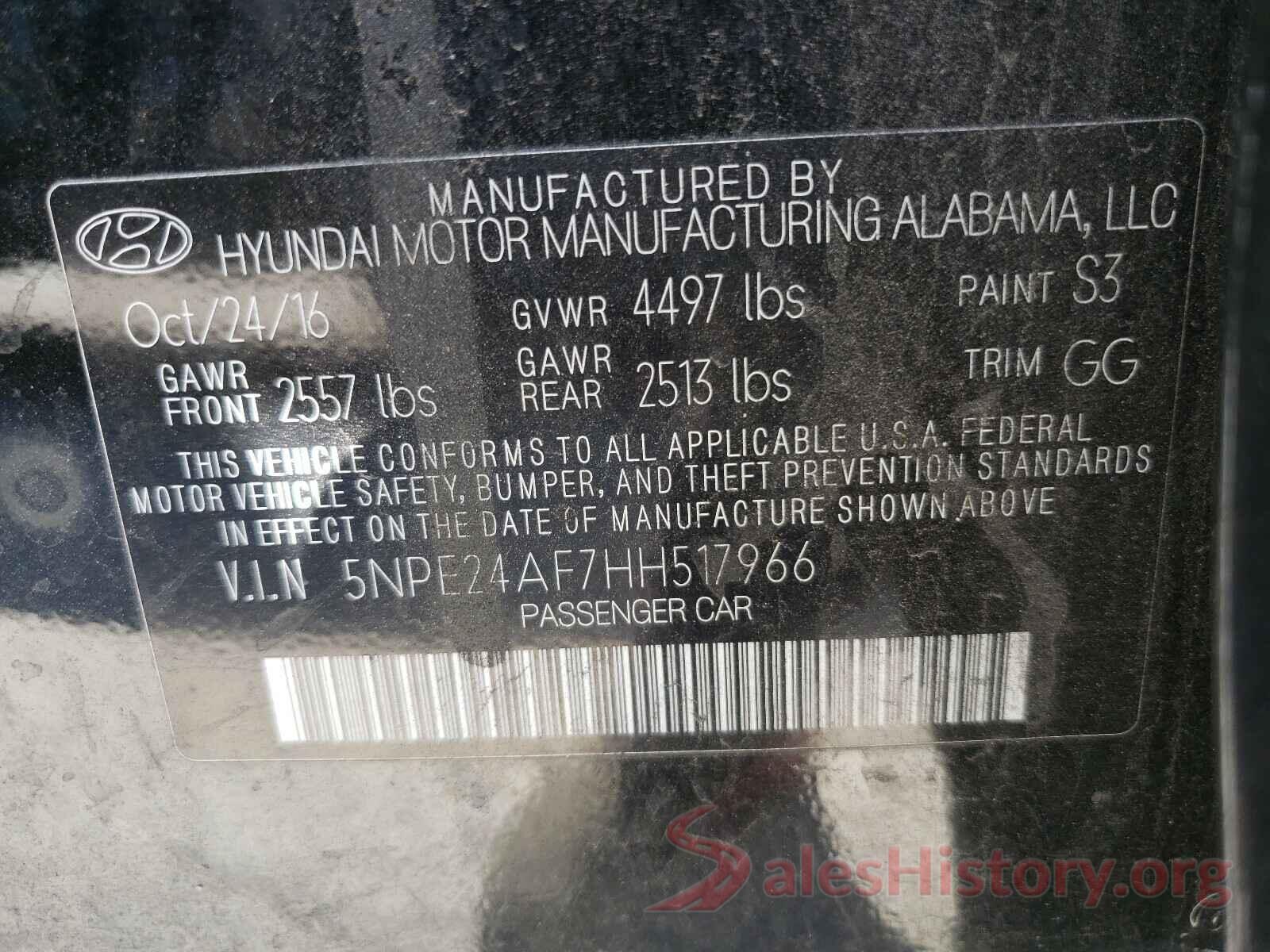 5NPE24AF7HH517966 2017 HYUNDAI SONATA