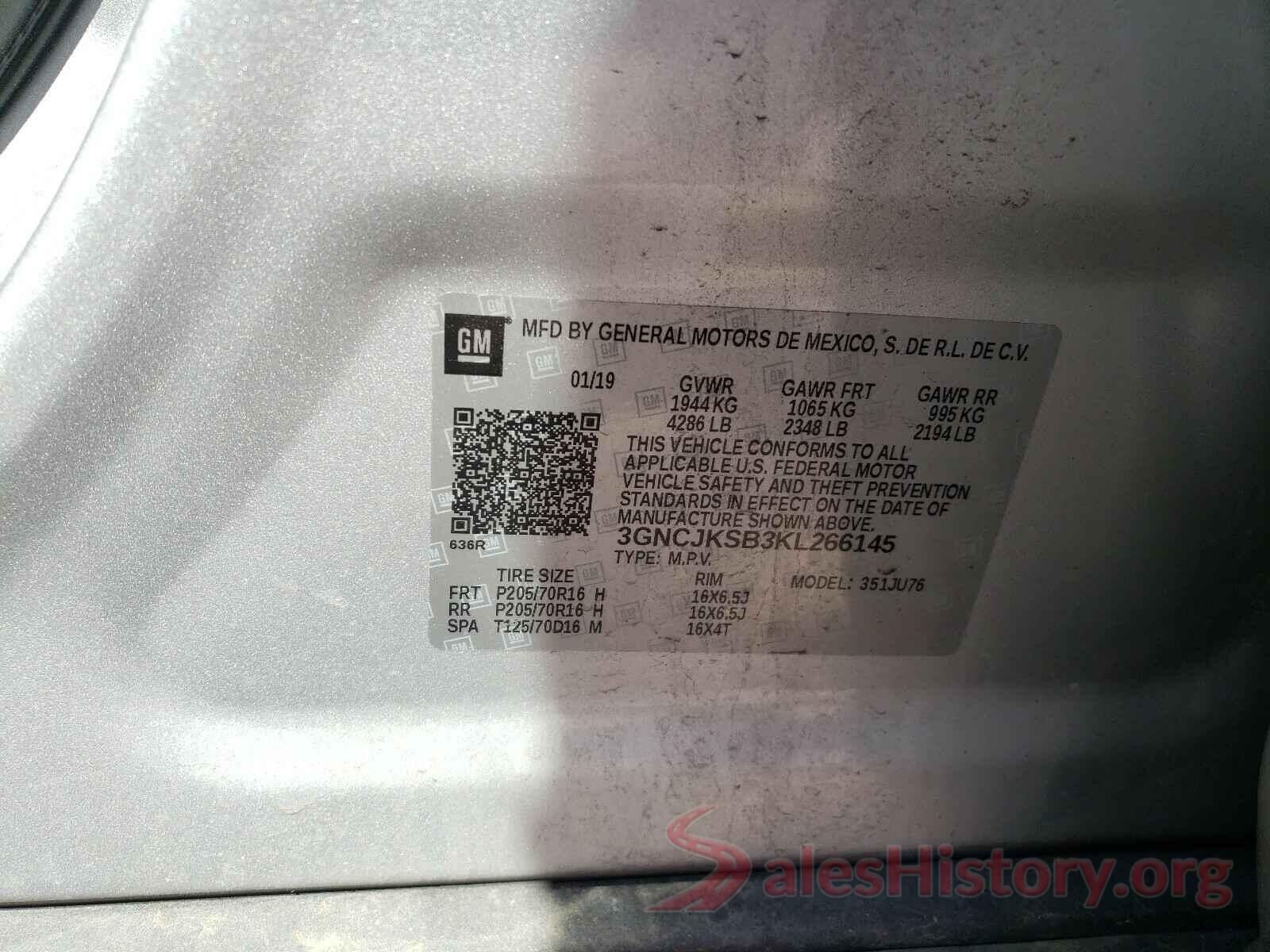 3GNCJKSB3KL266145 2019 CHEVROLET TRAX