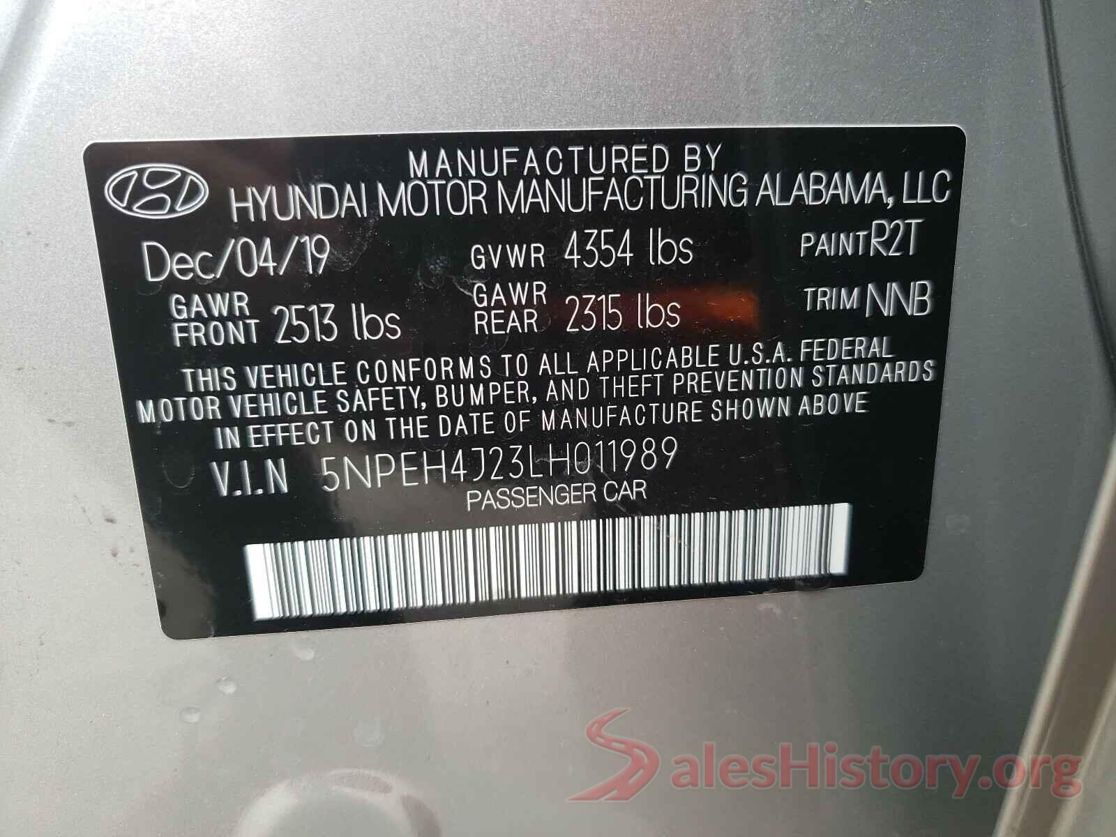 5NPEH4J23LH011989 2020 HYUNDAI SONATA