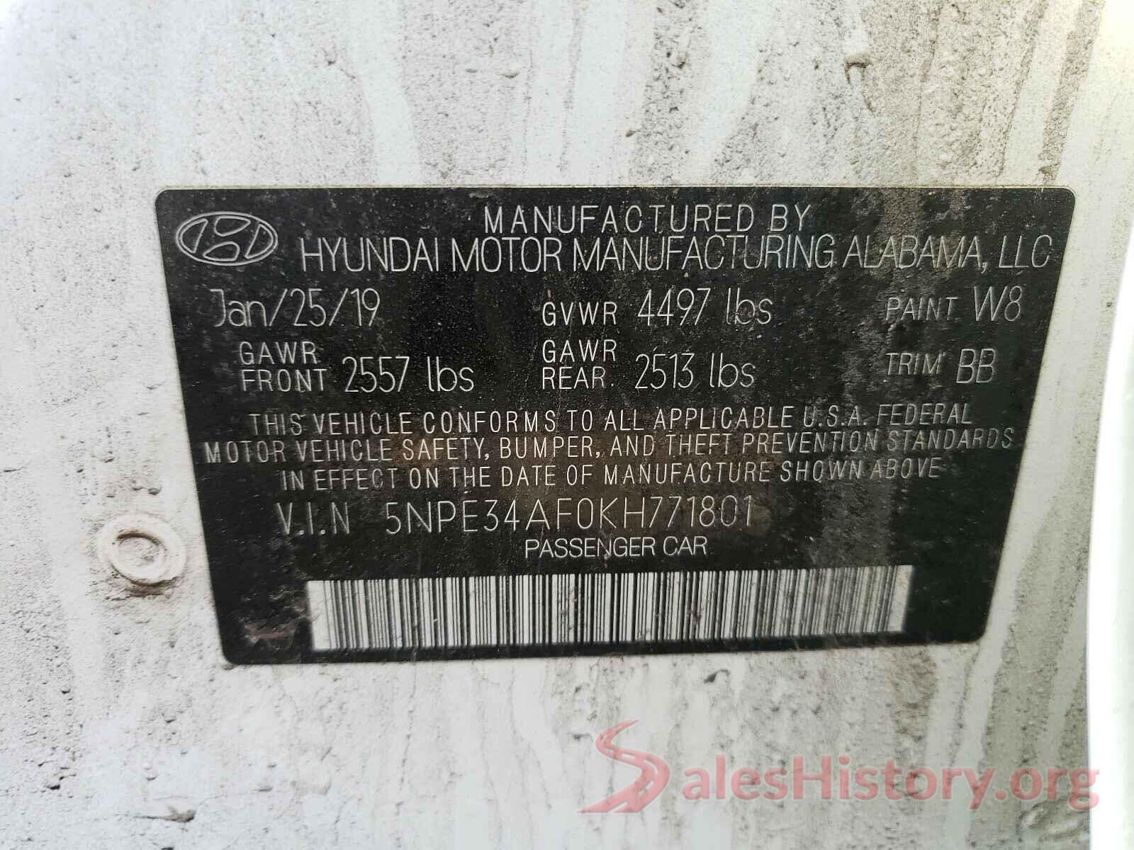 5NPE34AF0KH771801 2019 HYUNDAI SONATA