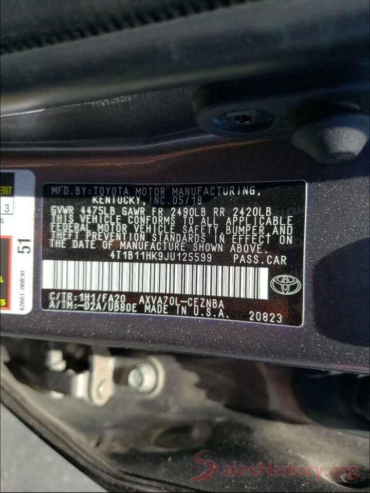 4T1B11HK9JU125599 2018 TOYOTA CAMRY