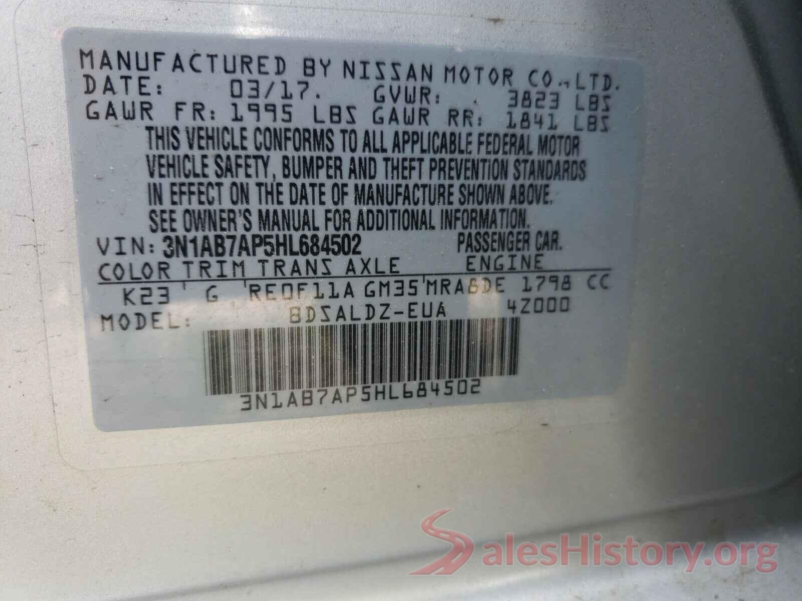 3N1AB7AP5HL684502 2017 NISSAN SENTRA