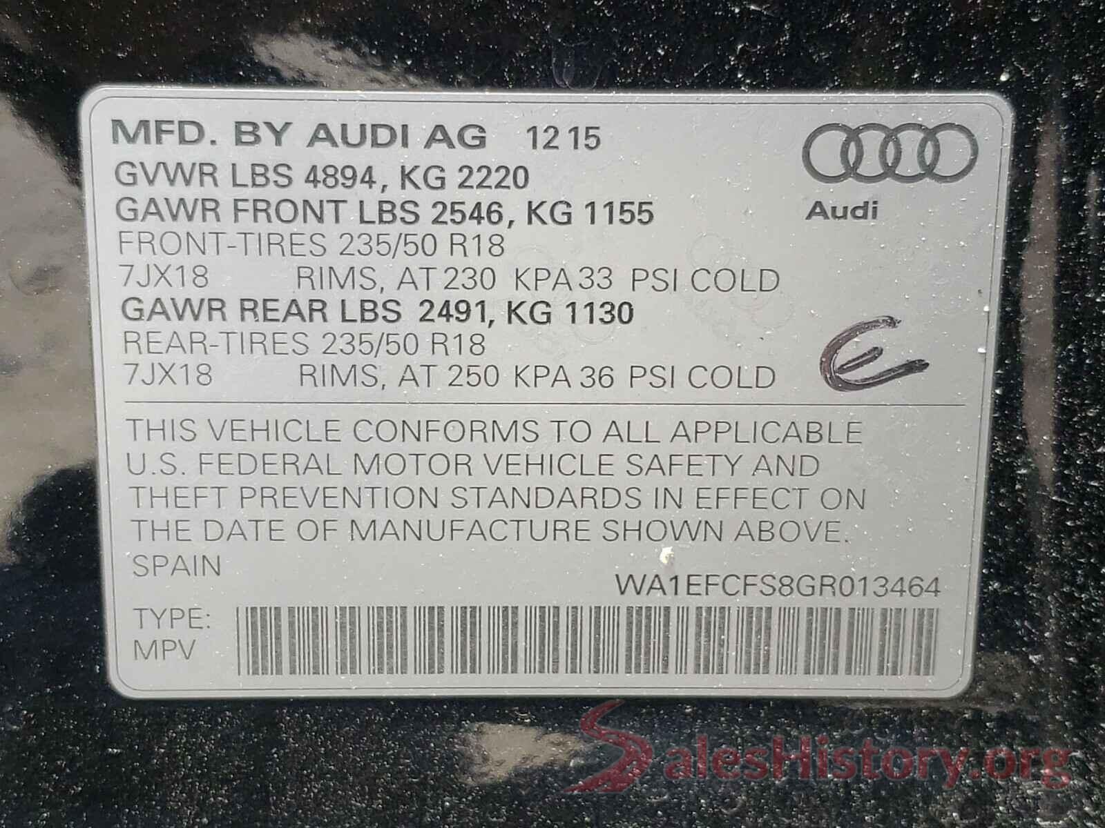 WA1EFCFS8GR013464 2016 AUDI Q3