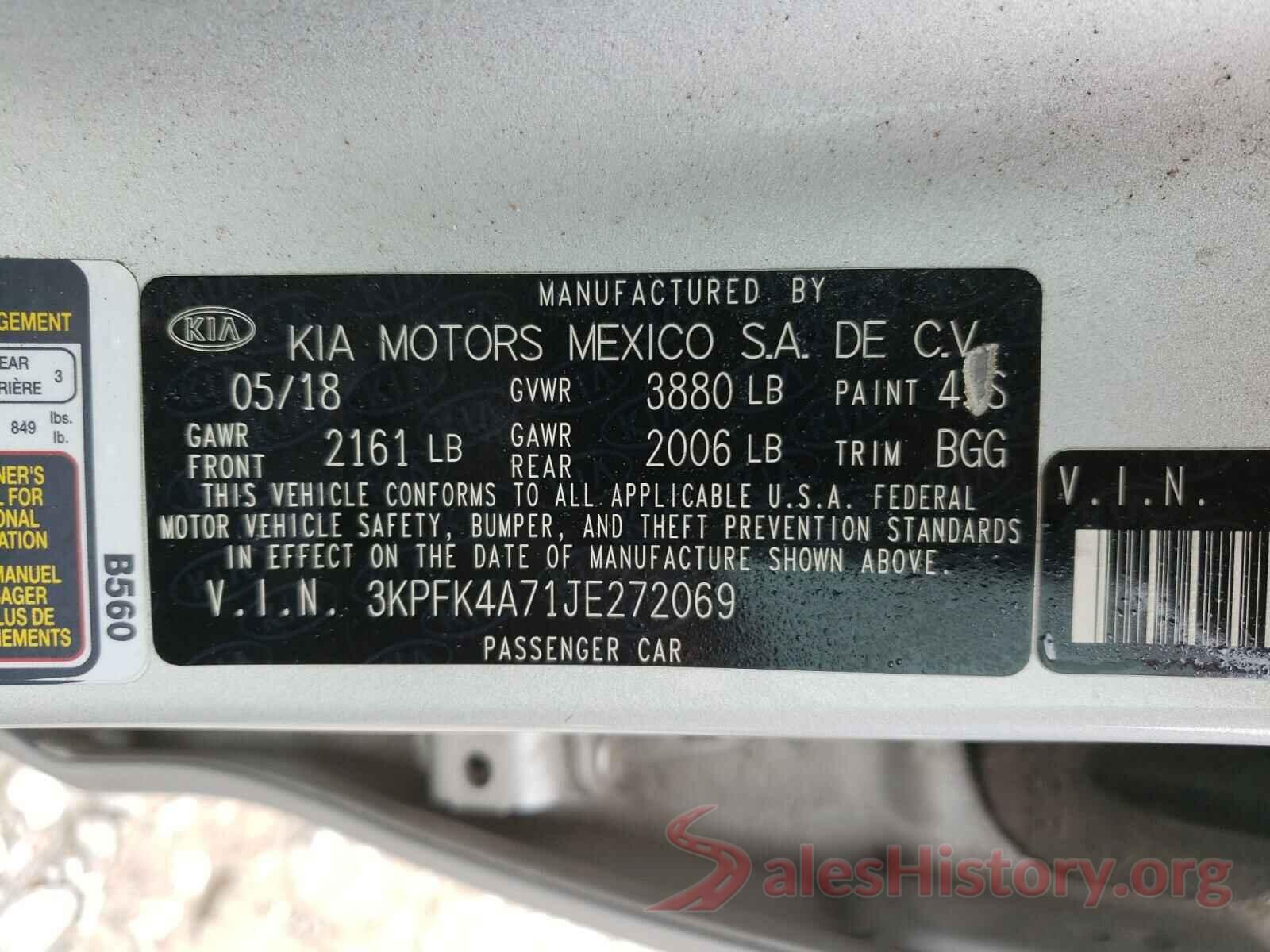 3KPFK4A71JE272069 2018 KIA FORTE