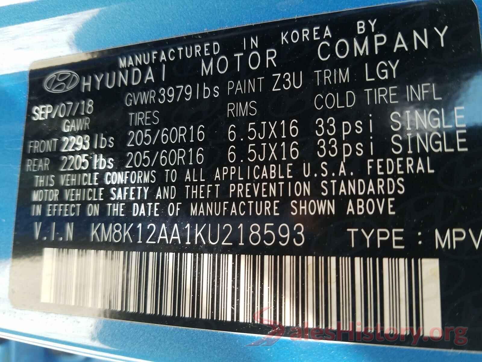 KM8K12AA1KU218593 2019 HYUNDAI KONA