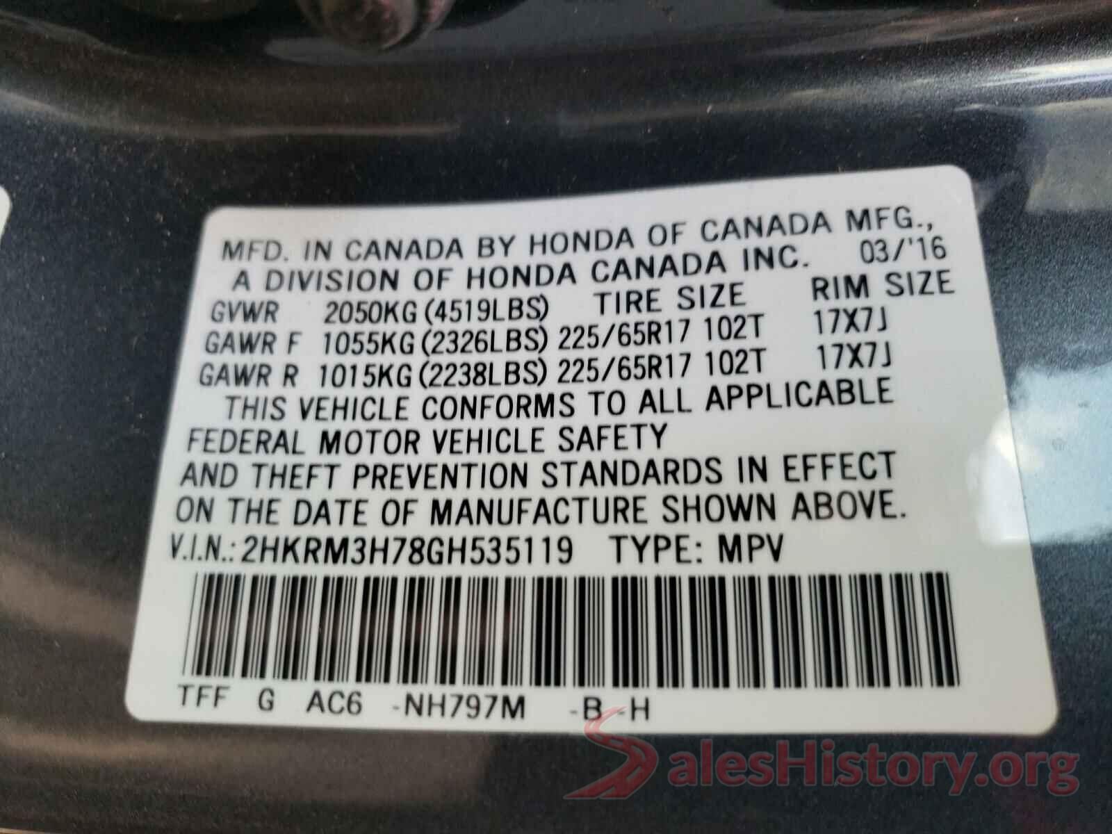 2HKRM3H78GH535119 2016 HONDA CRV