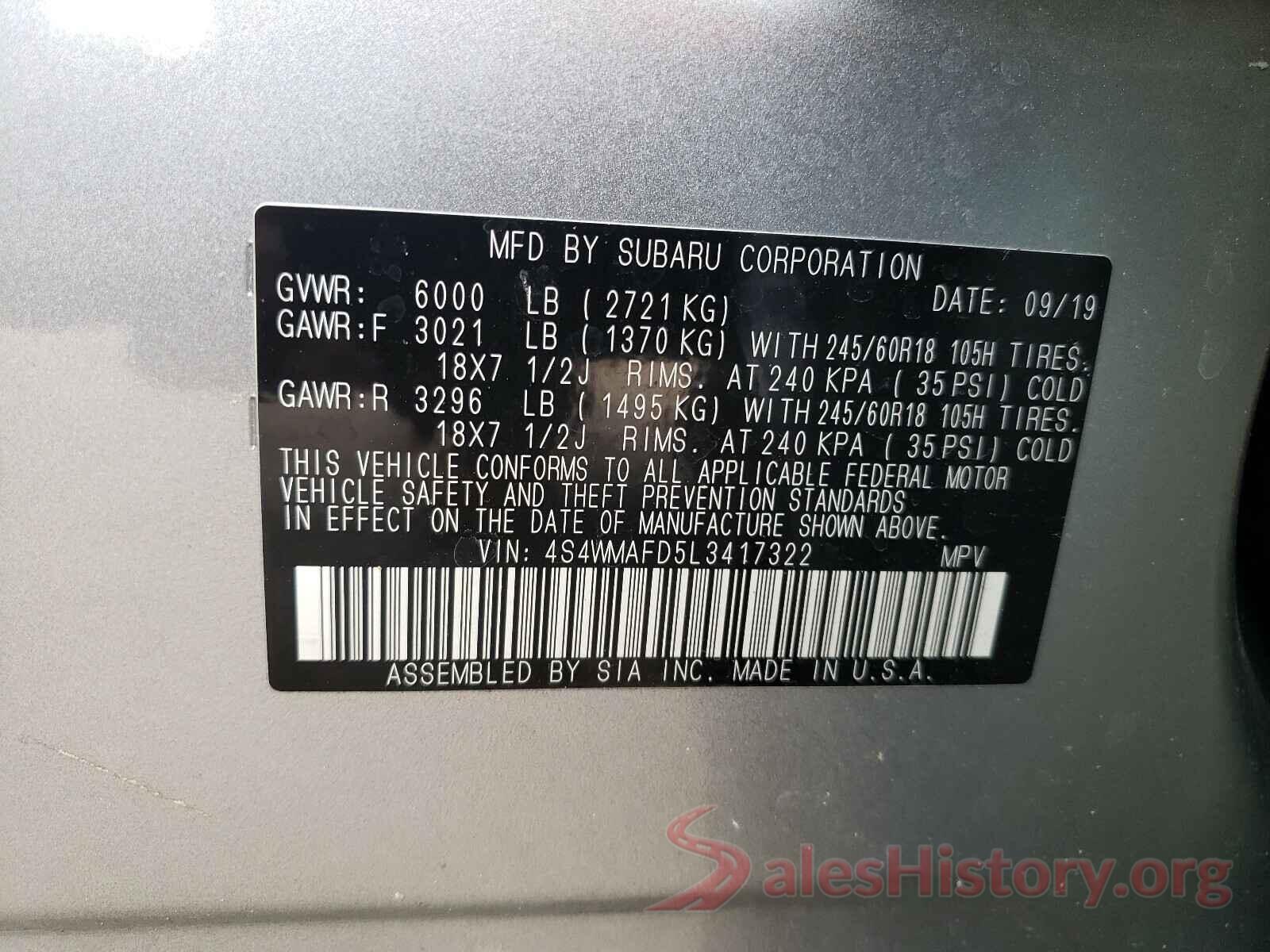 4S4WMAFD5L3417322 2020 SUBARU ALL MODELS