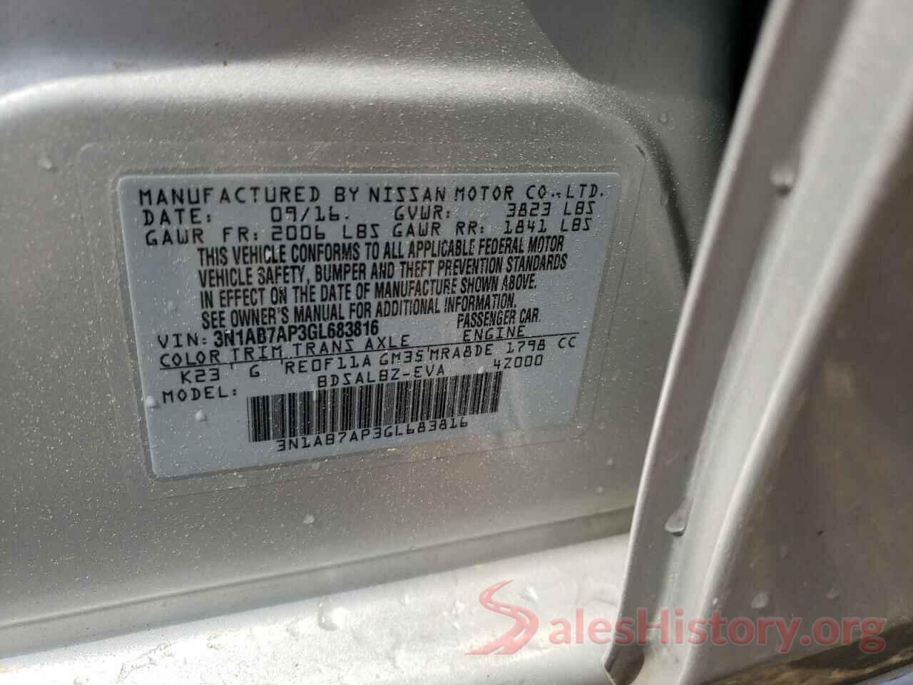 3N1AB7AP3GL683816 2016 NISSAN SENTRA