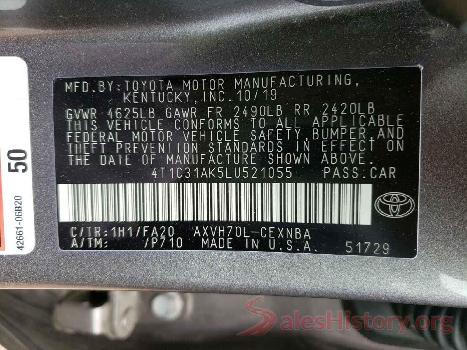 4T1C31AK5LU521055 2020 TOYOTA CAMRY