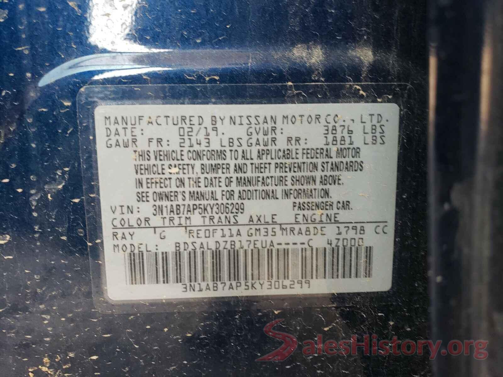 3N1AB7AP5KY306299 2019 NISSAN SENTRA