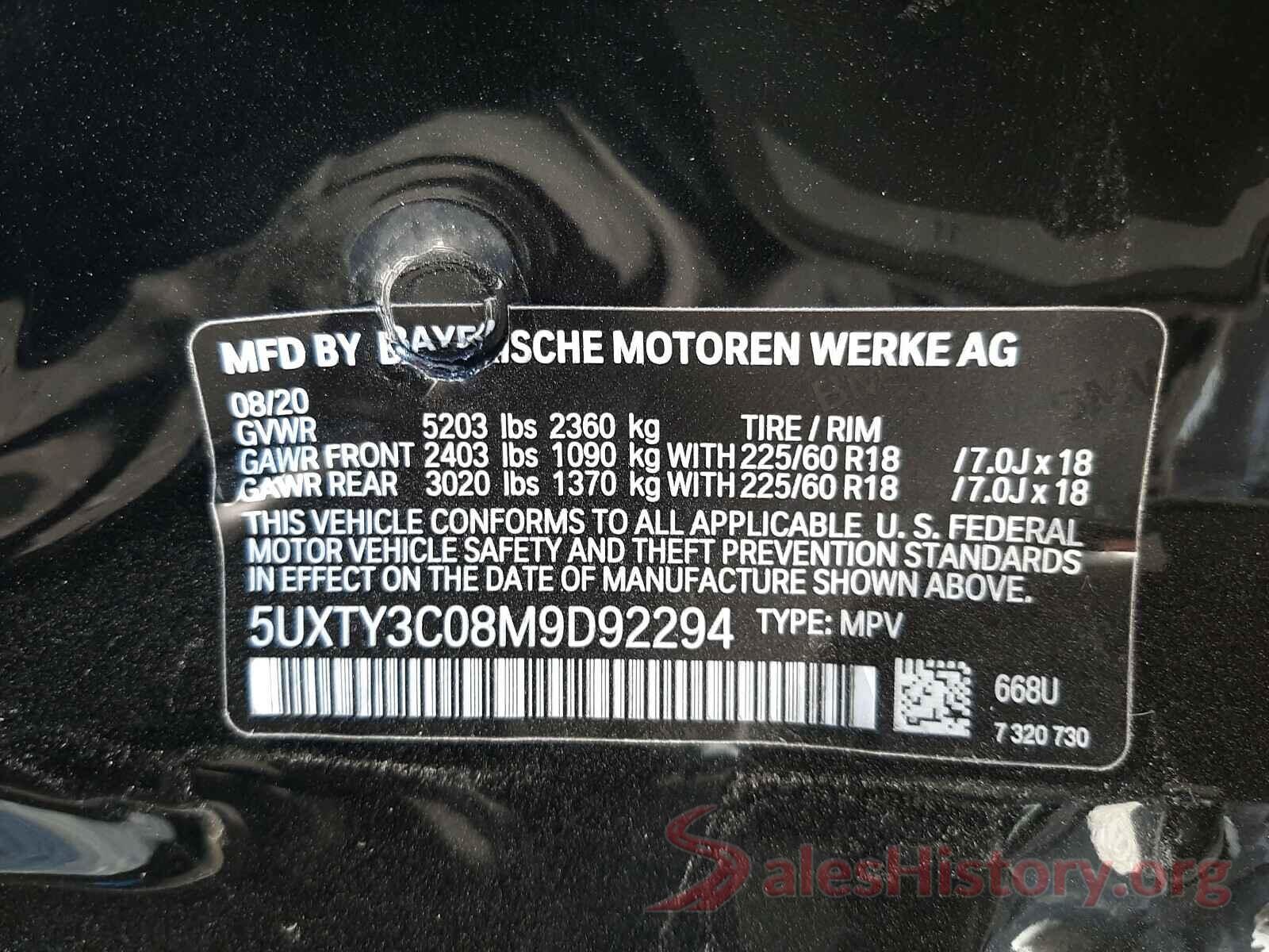 5UXTY3C08M9D92294 2021 BMW X3