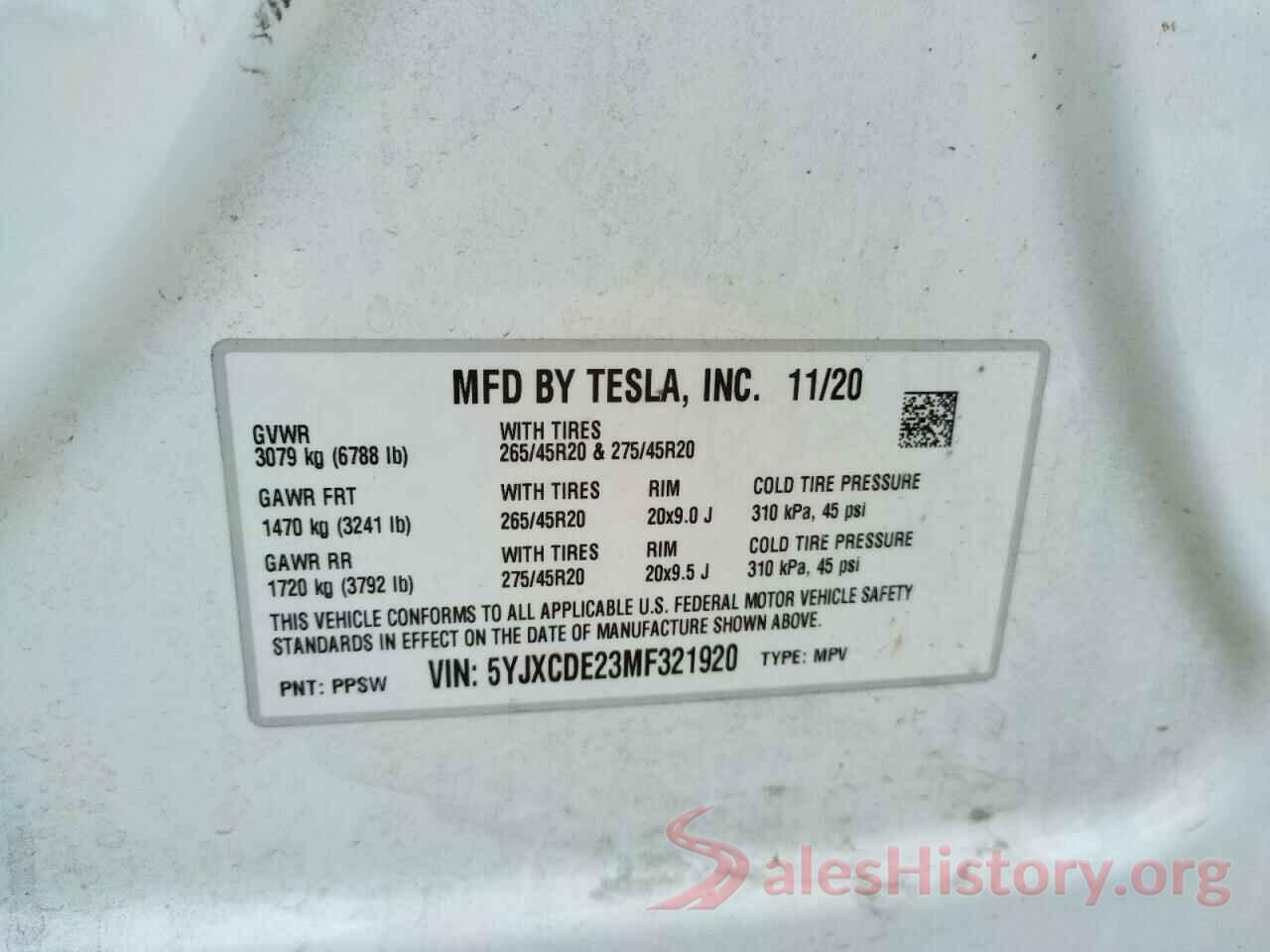 5YJXCDE23MF321920 2021 TESLA MODEL X