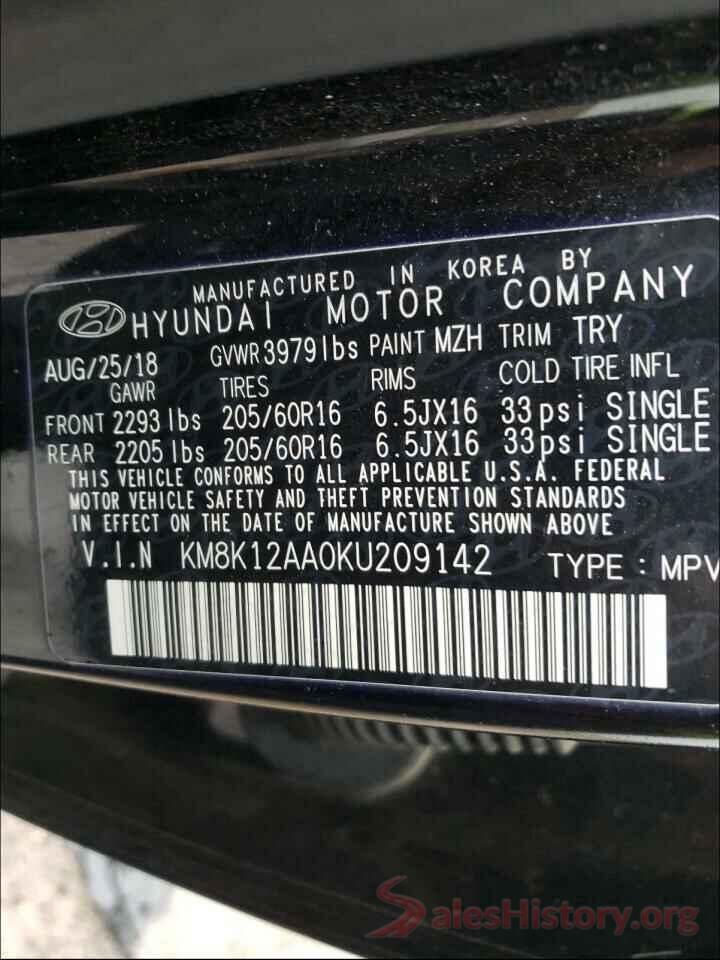 KM8K12AA0KU209142 2019 HYUNDAI KONA