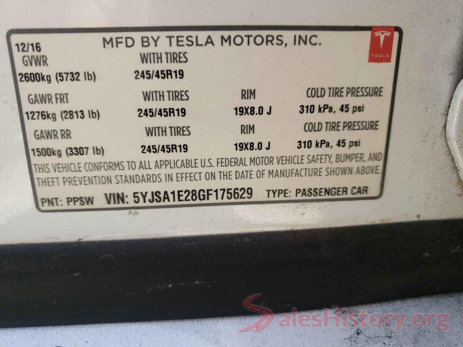 5YJSA1E28GF175629 2016 TESLA MODEL S