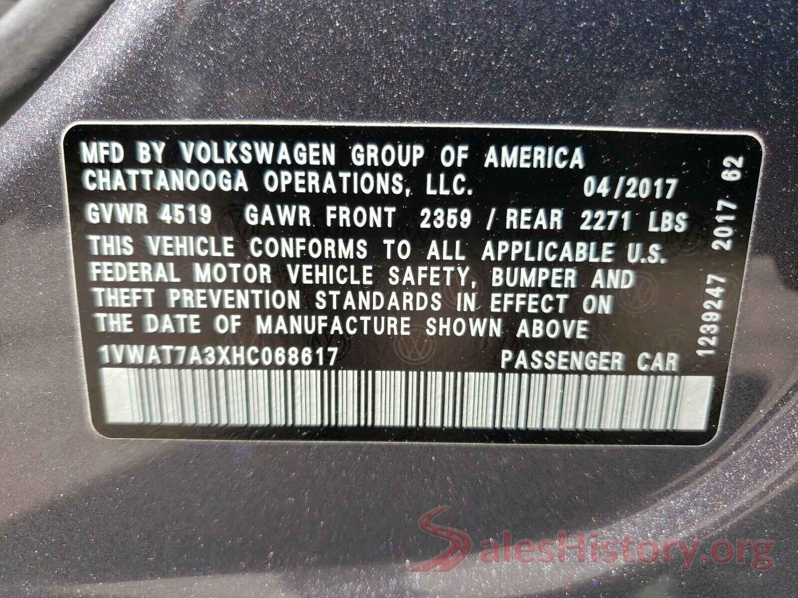 1VWAT7A3XHC068617 2017 VOLKSWAGEN PASSAT