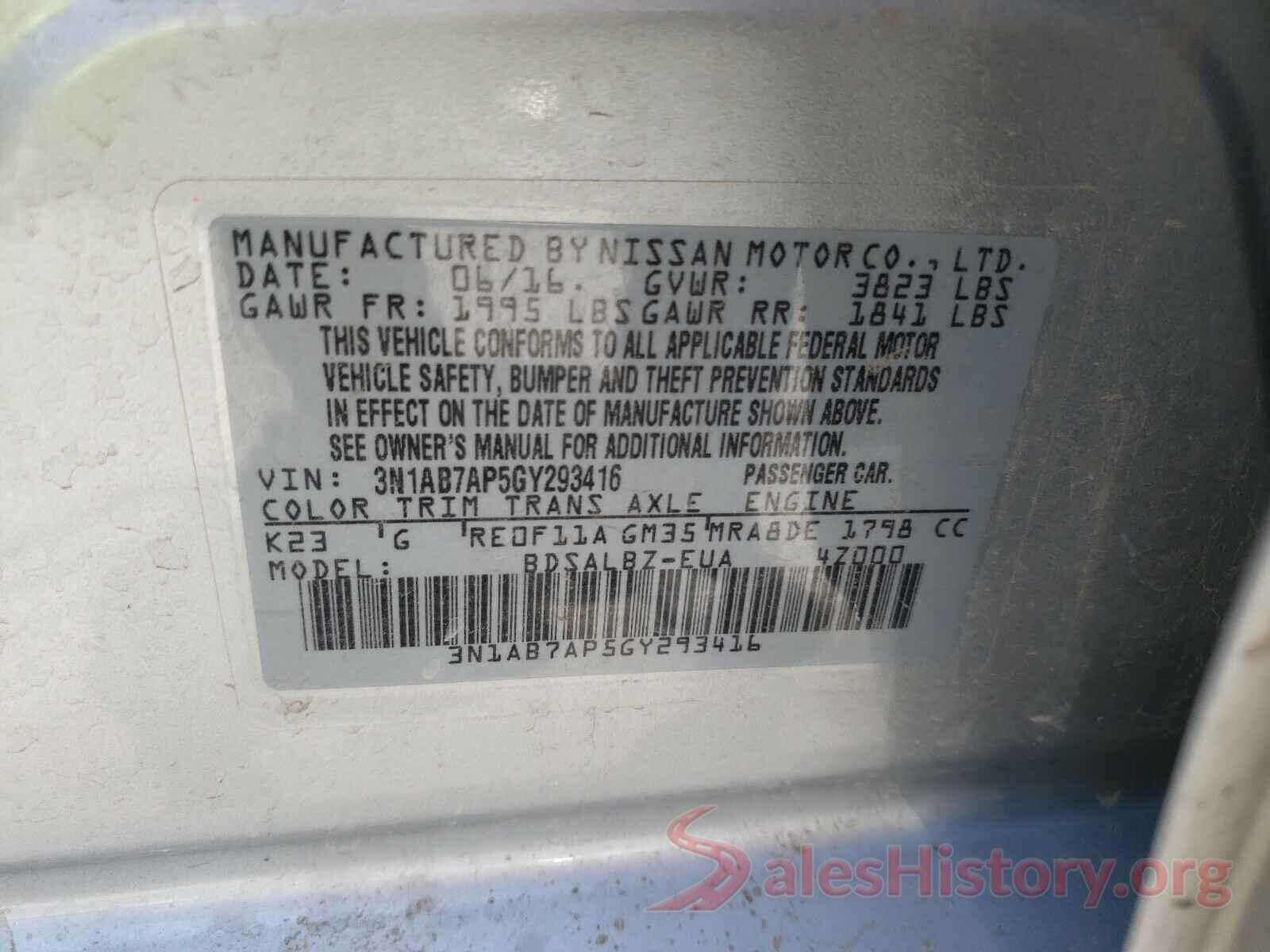 3N1AB7AP5GY293416 2016 NISSAN SENTRA