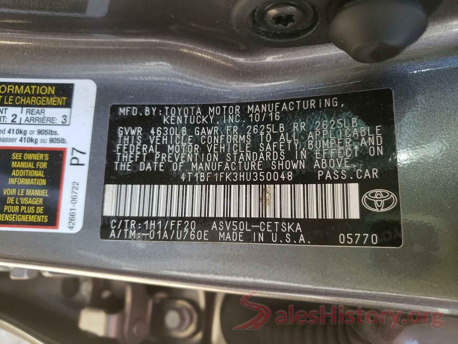 4T1BF1FK3HU350048 2017 TOYOTA CAMRY