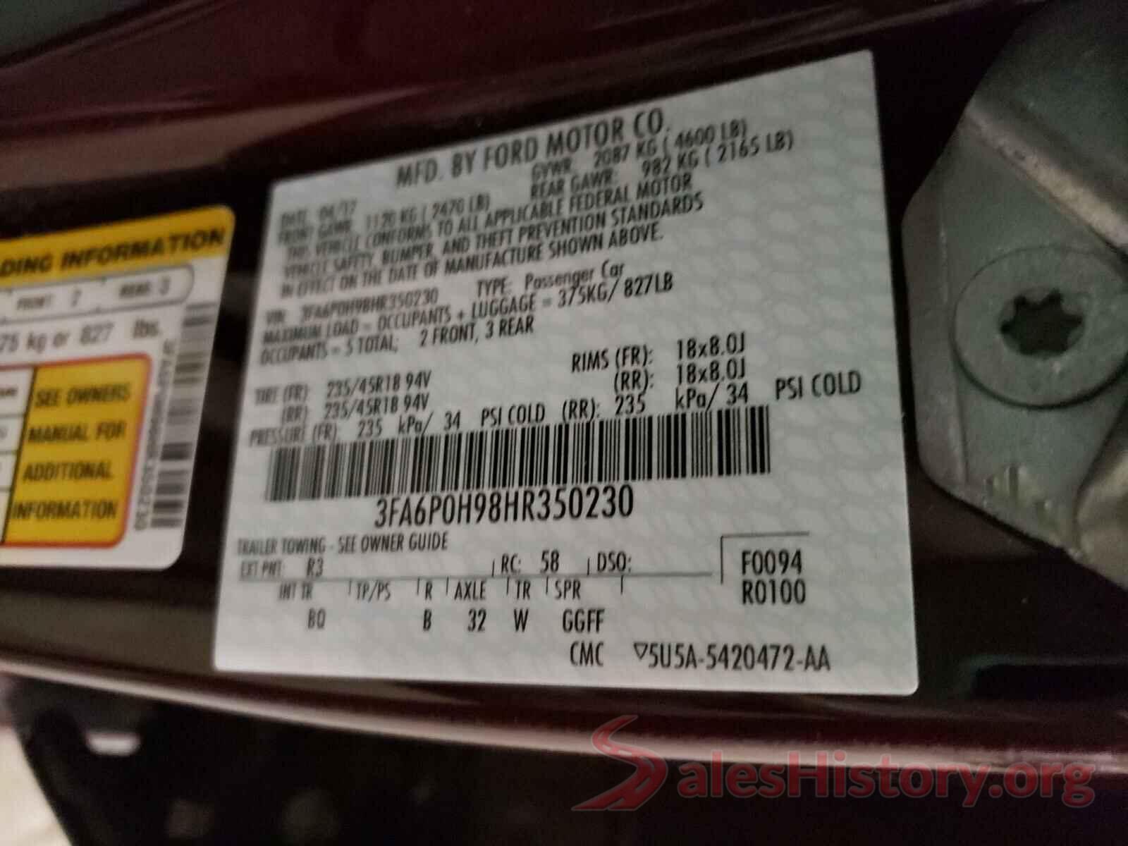 3FA6P0H98HR350230 2017 FORD FUSION