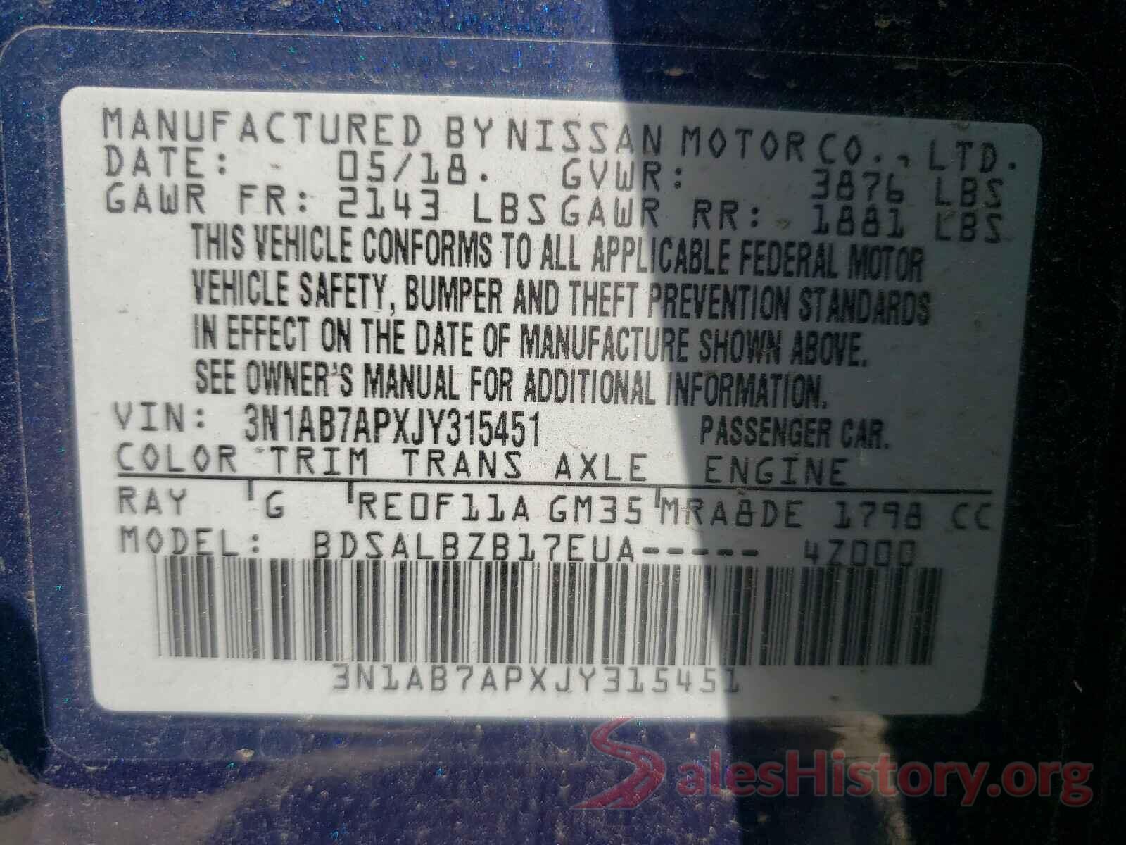 3N1AB7APXJY315451 2018 NISSAN SENTRA