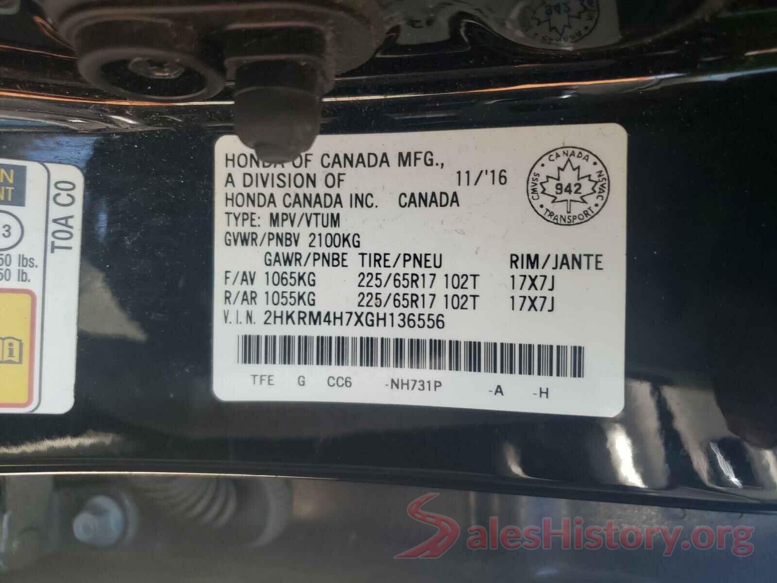 2HKRM4H7XGH136556 2016 HONDA CRV