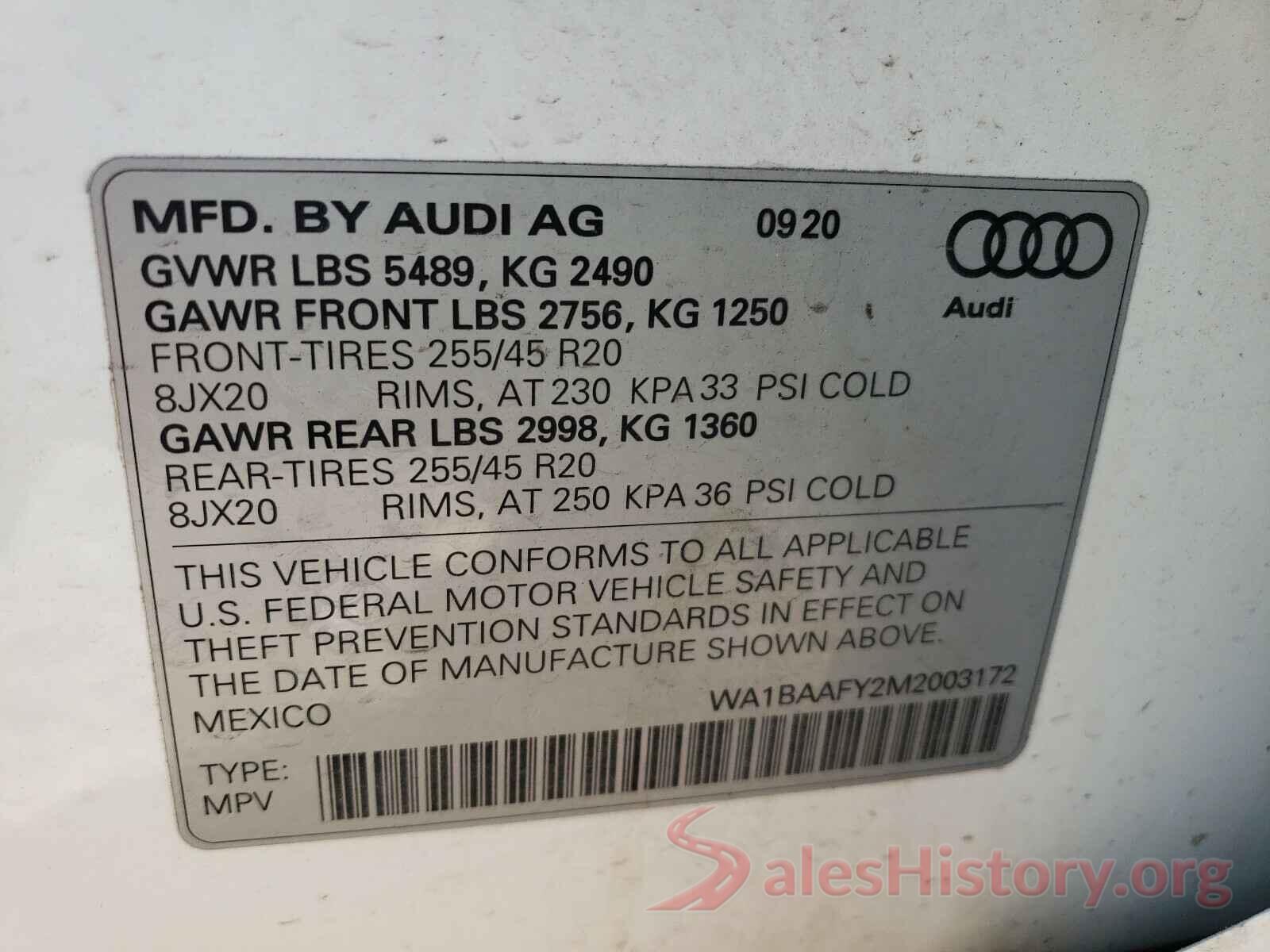 WA1BAAFY2M2003172 2021 AUDI Q5