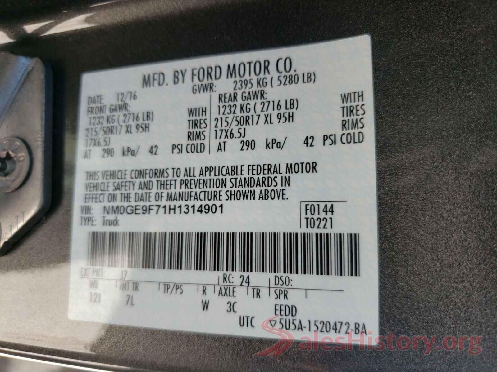 NM0GE9F71H1314901 2017 FORD TRANSIT CO