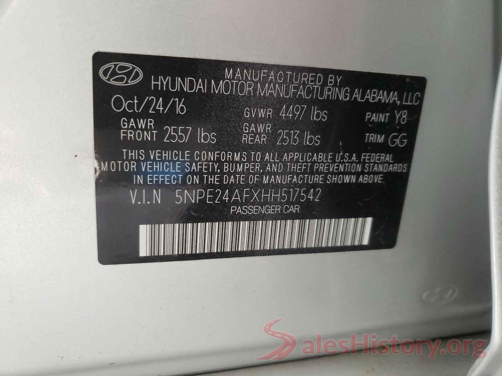 5NPE24AFXHH517542 2017 HYUNDAI SONATA