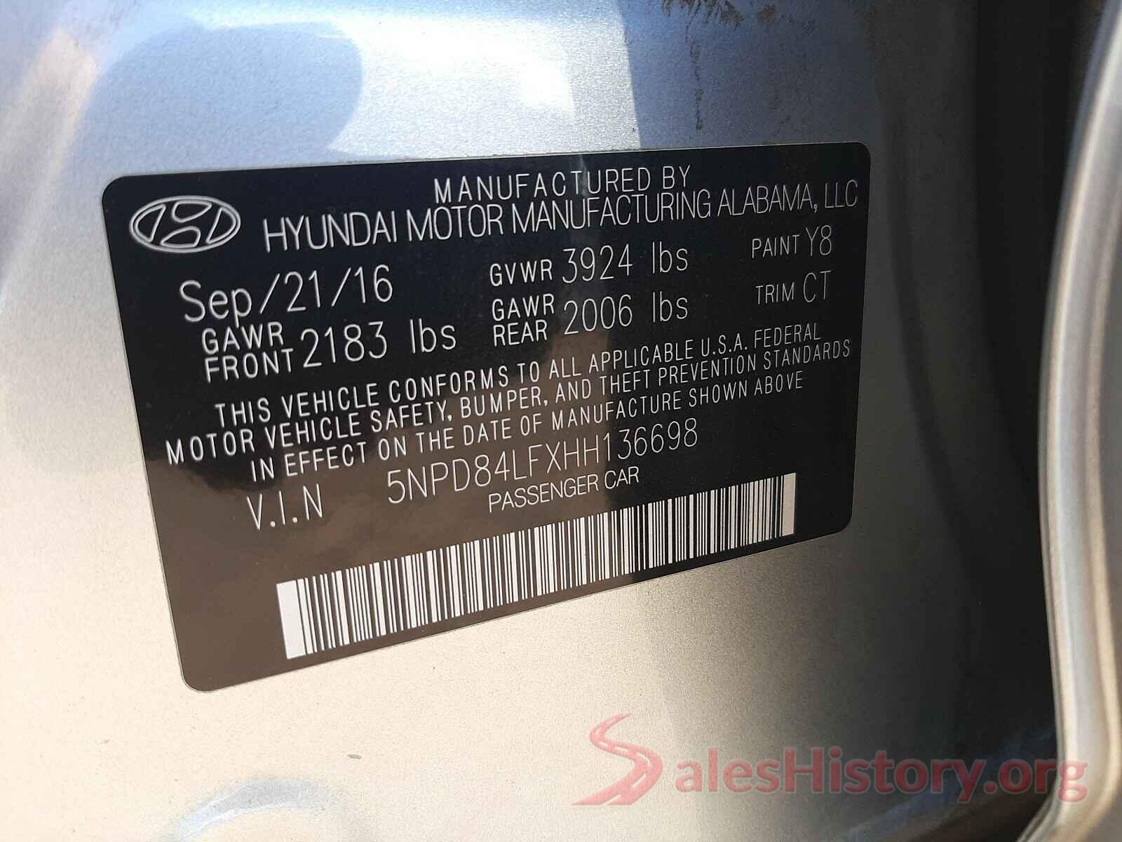 5NPD84LFXHH136698 2017 HYUNDAI ELANTRA