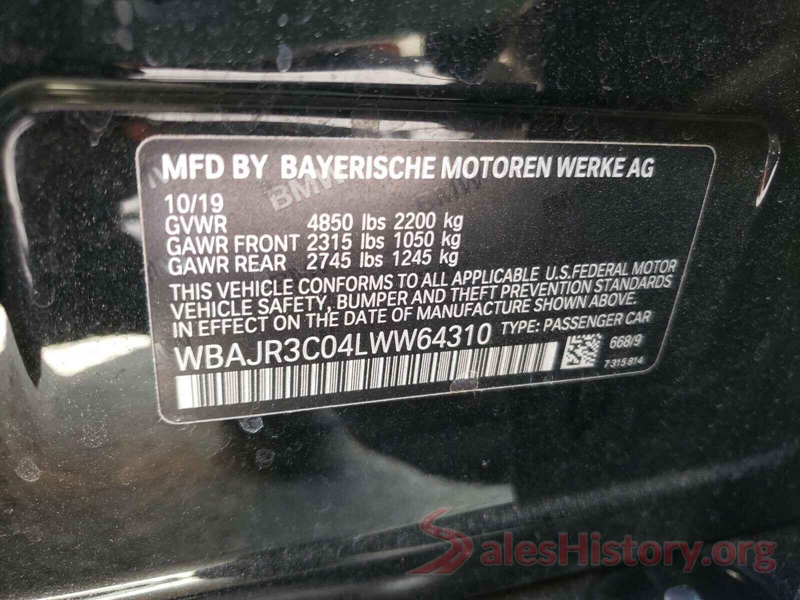 WBAJR3C04LWW64310 2020 BMW 5 SERIES